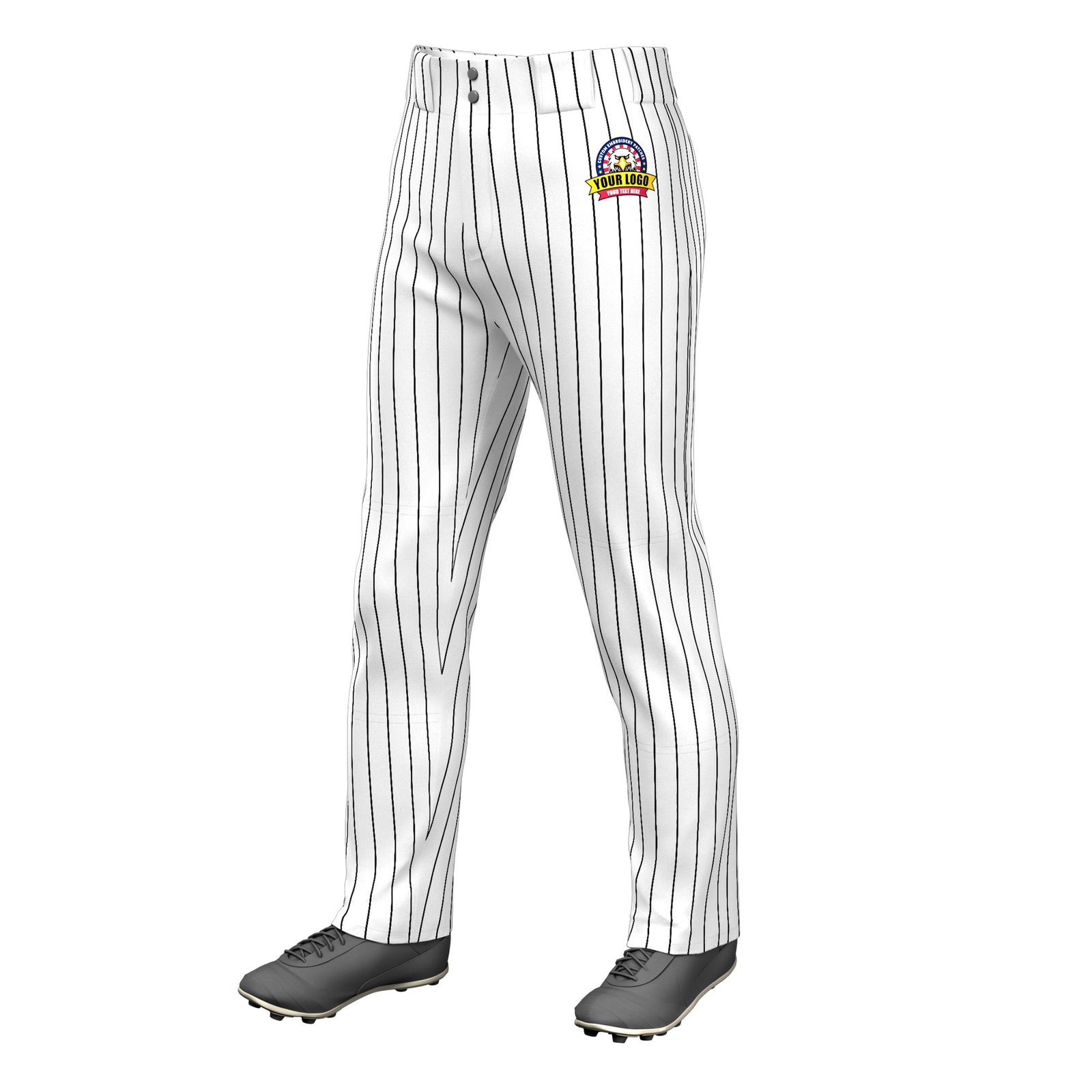 Custom White Black Pinstripe Fit Stretch Practice Loose-fit Baseball Pants