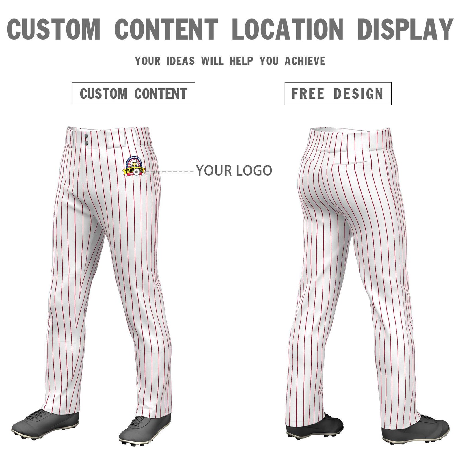 Custom White Black Pinstripe Fit Stretch Practice Pull Up Baseball Pants