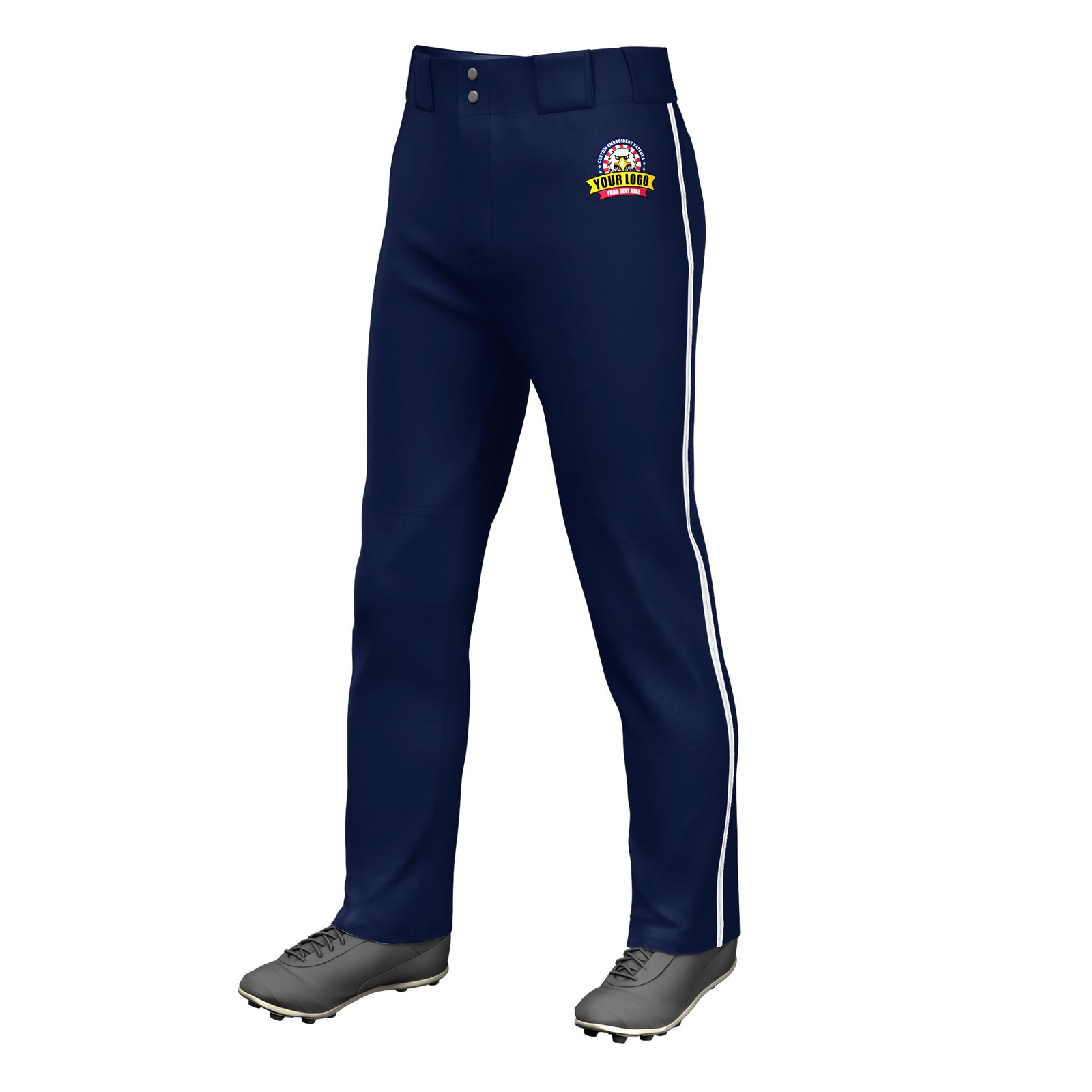 Custom Navy White Pinstripe Fit Stretch Practice Loose-fit Baseball Pants