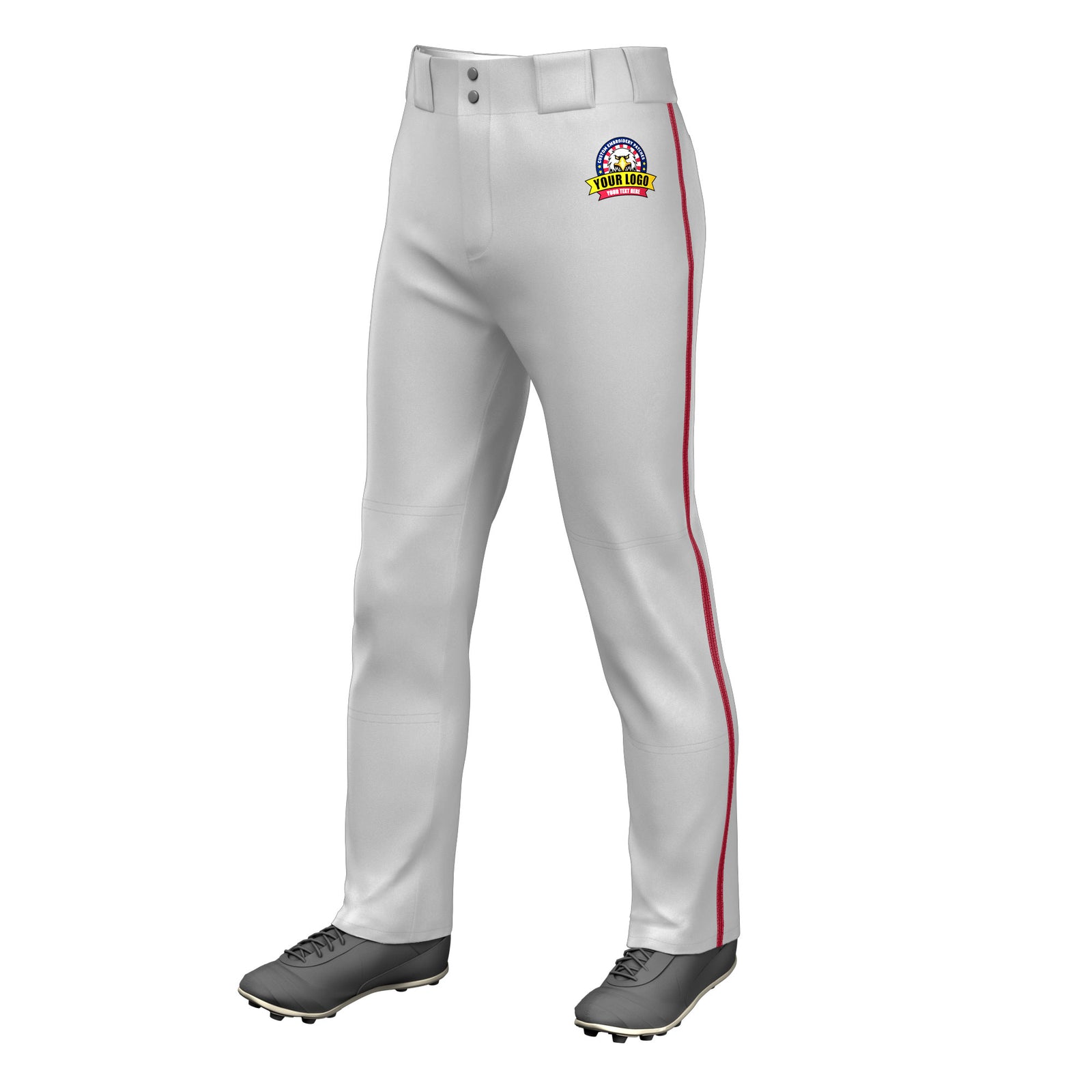 Custom Gray Red Pinstripe Fit Stretch Practice Loose-fit Baseball Pants