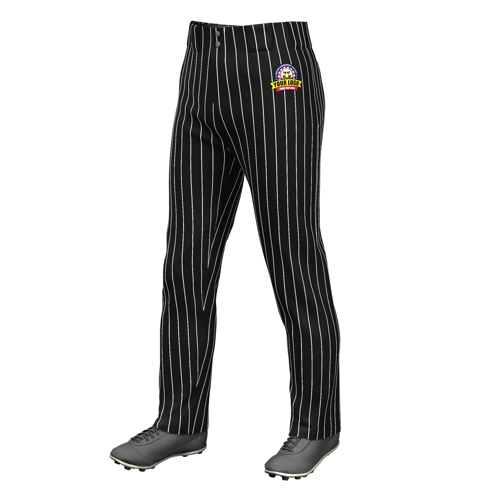 Custom Black White Pinstripe Fit Stretch Practice Loose-fit Baseball Pants