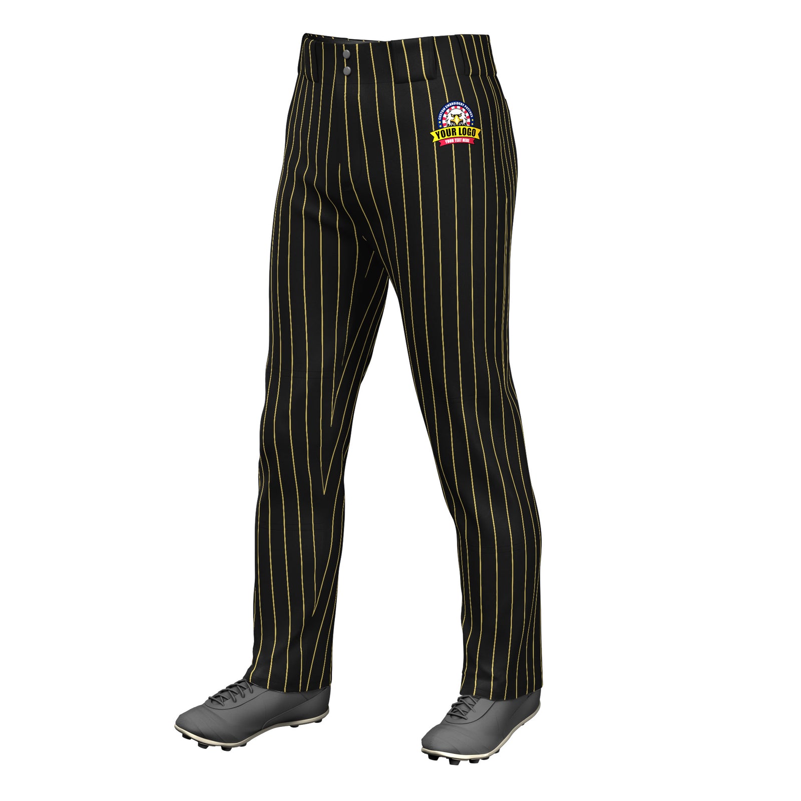 Custom Black Old Gold Pinstripe Fit Stretch Practice Loose-fit Baseball Pants