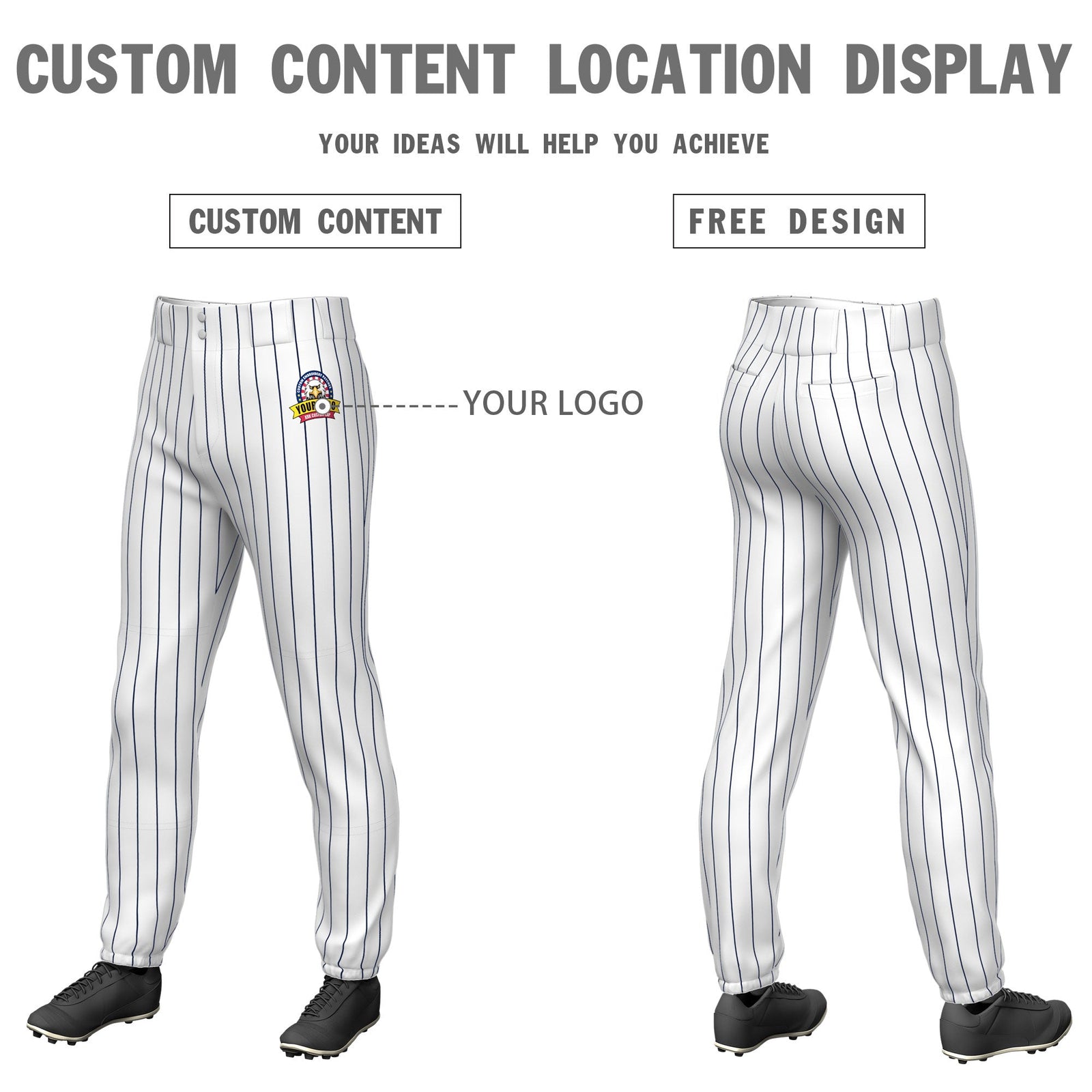 Custom White Navy Pinstripe Fit Stretch Practice Pull Up Baseball Pants