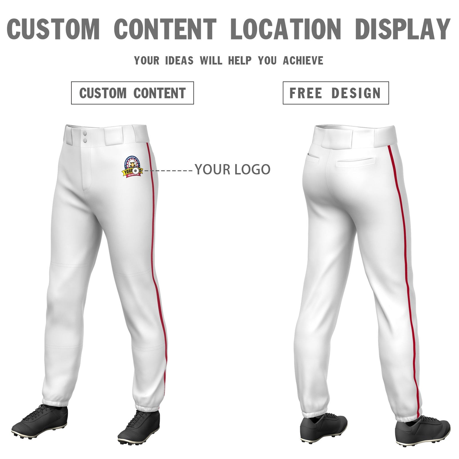 Custom White Red Pinstripe Fit Stretch Practice Pull Up Baseball Pants