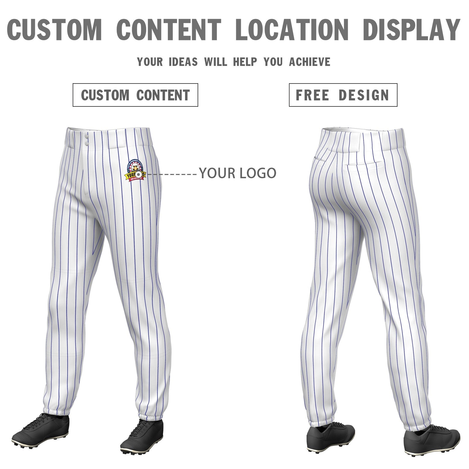 Custom White Royal Pinstripe Fit Stretch Practice Pull Up Baseball Pants