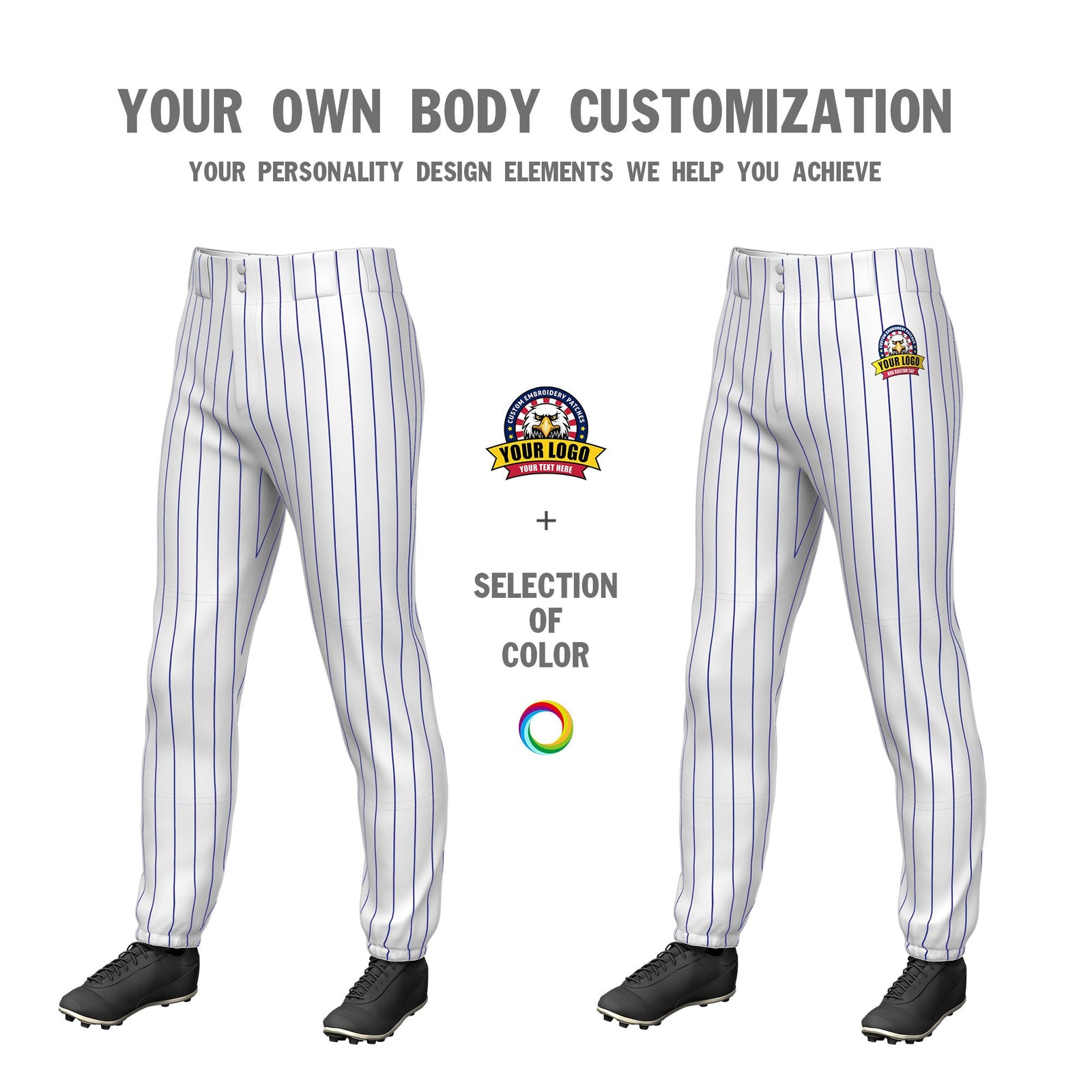 Custom White Royal Pinstripe Fit Stretch Practice Pull Up Baseball Pants