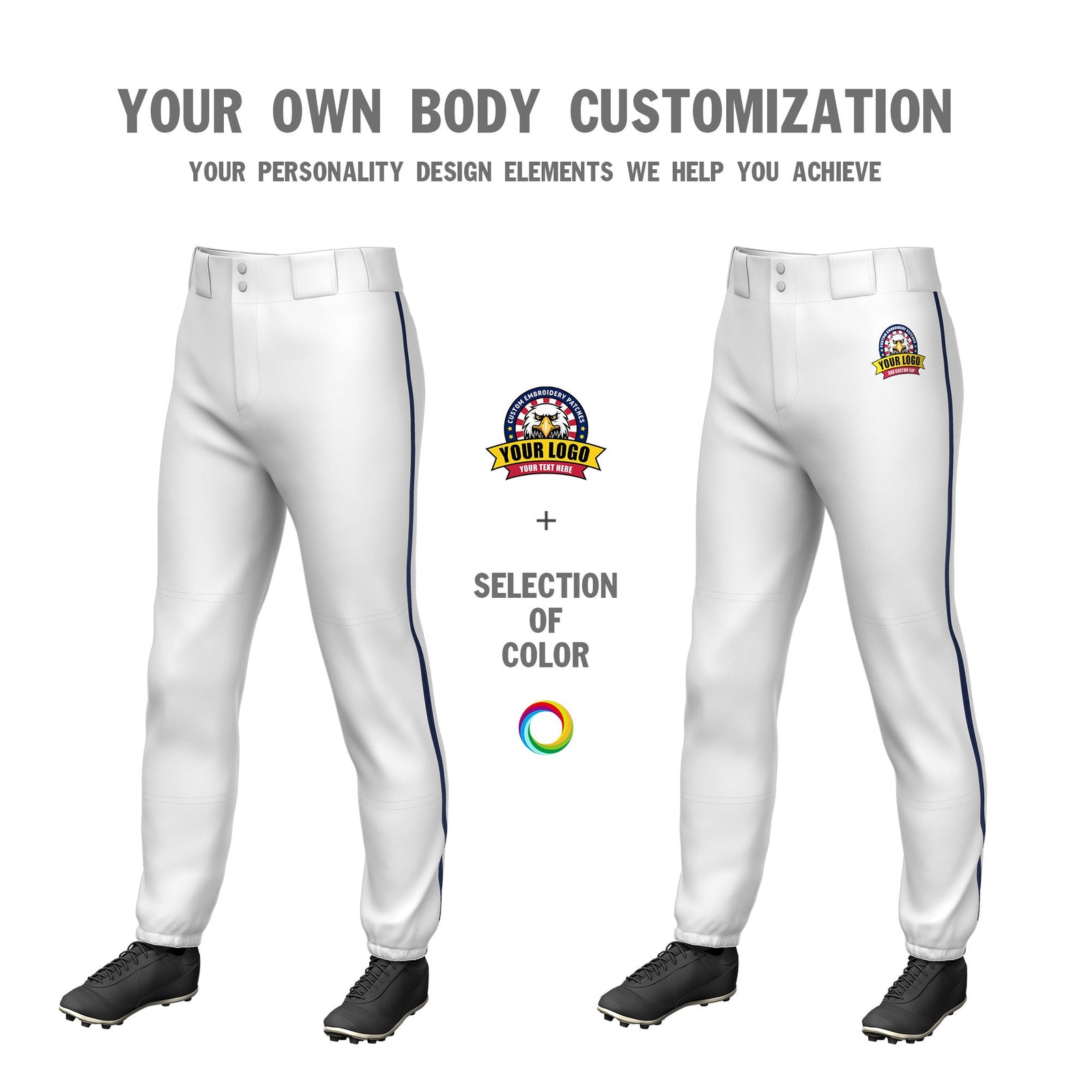 Custom White Navy Pinstripe Fit Stretch Practice Pull Up Baseball Pants