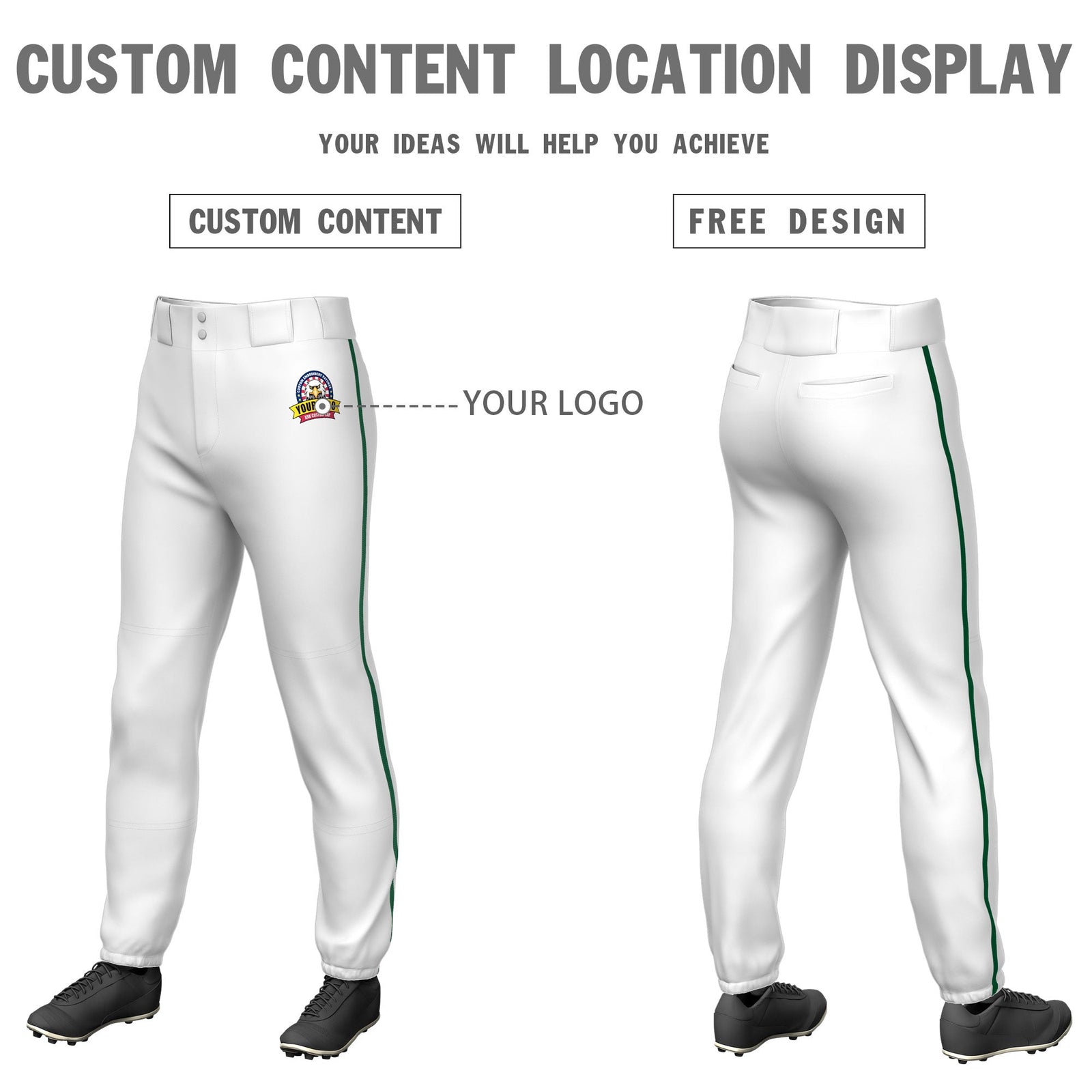 Custom White Kelly Green Pinstripe Fit Stretch Practice Pull Up Baseball Pants