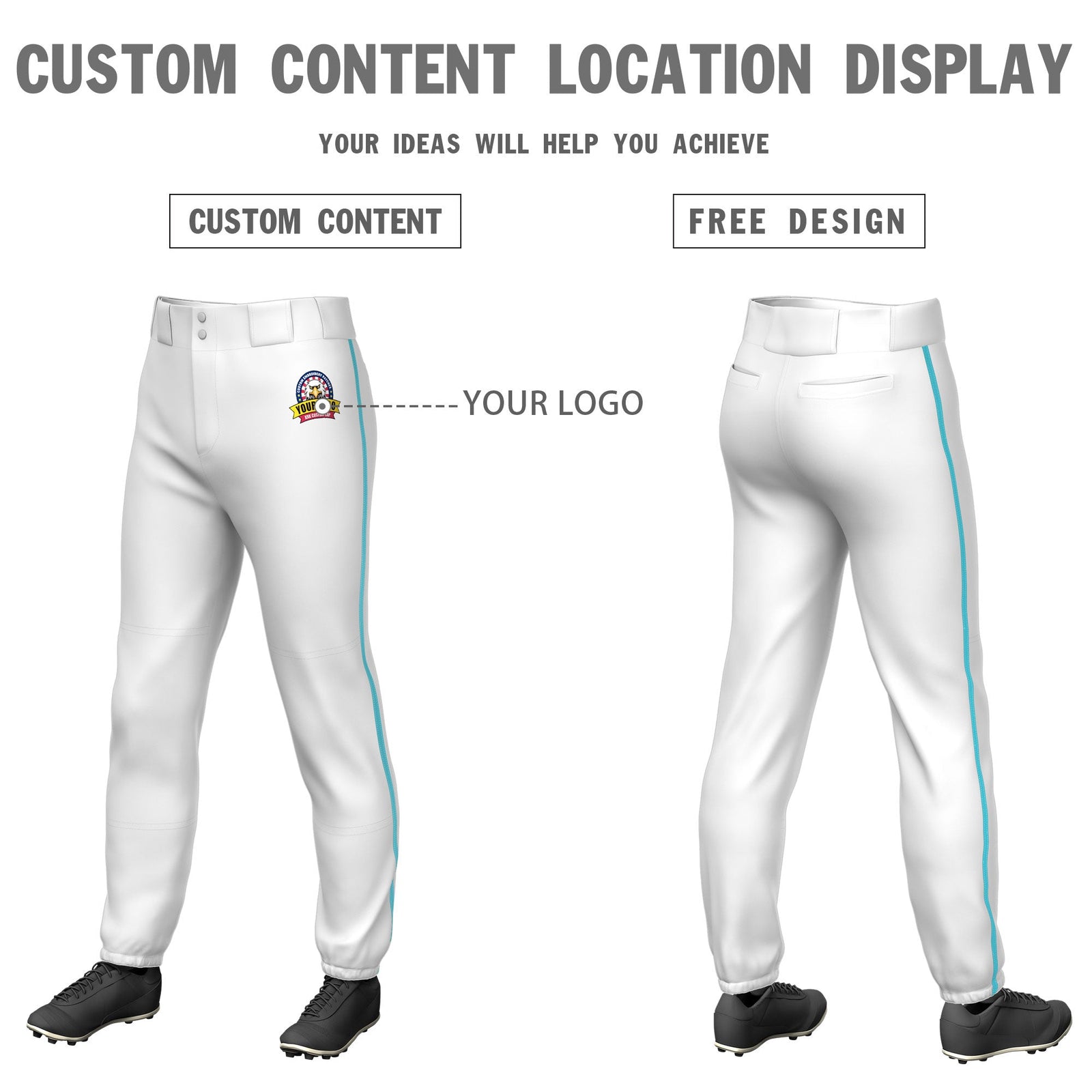 Custom White Sky Blue Pinstripe Fit Stretch Practice Pull Up Baseball Pants
