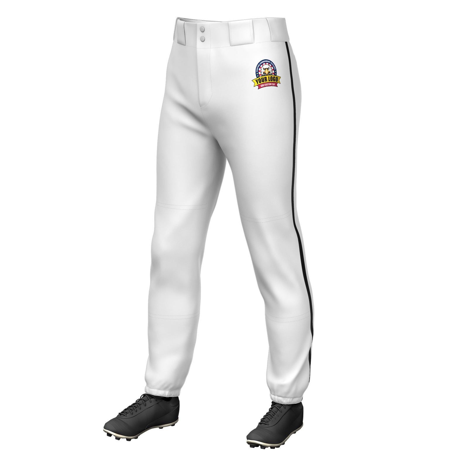 Custom White Black Pinstripe Fit Stretch Practice Pull Up Baseball Pants