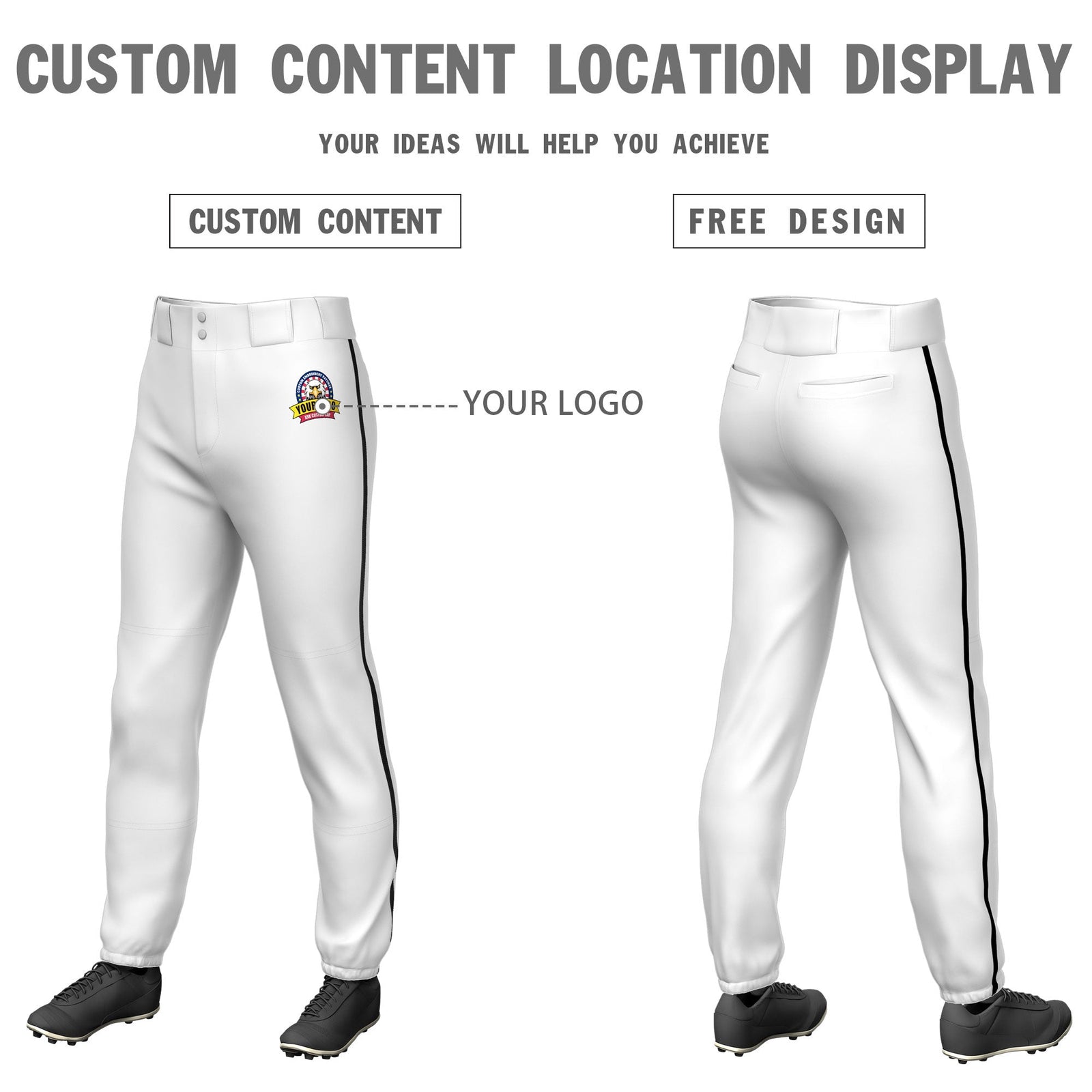 Custom White Black Pinstripe Fit Stretch Practice Pull Up Baseball Pants