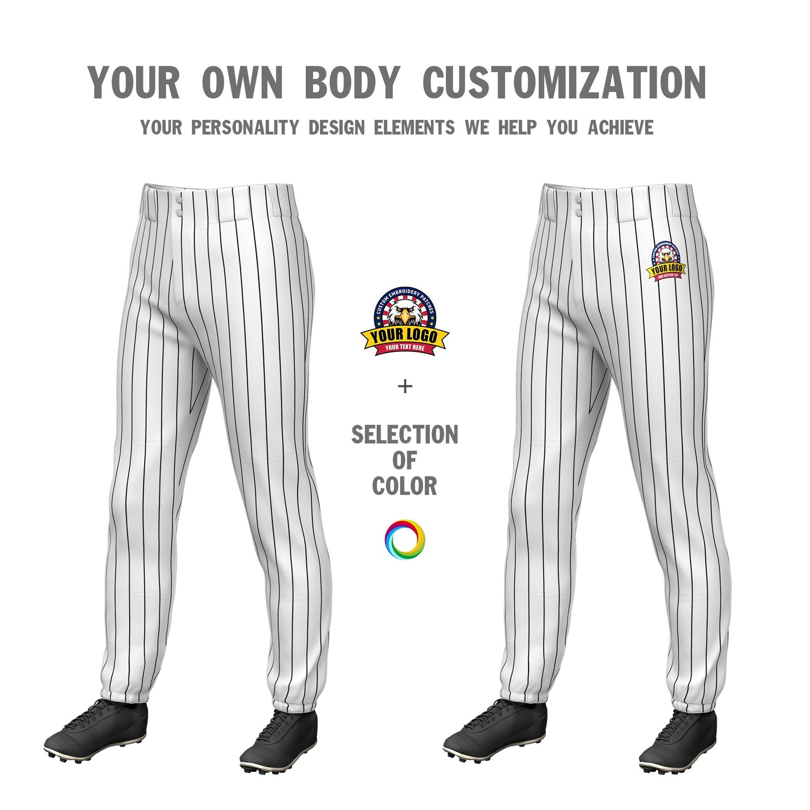 Custom White Black Pinstripe Fit Stretch Practice Pull Up Baseball Pants