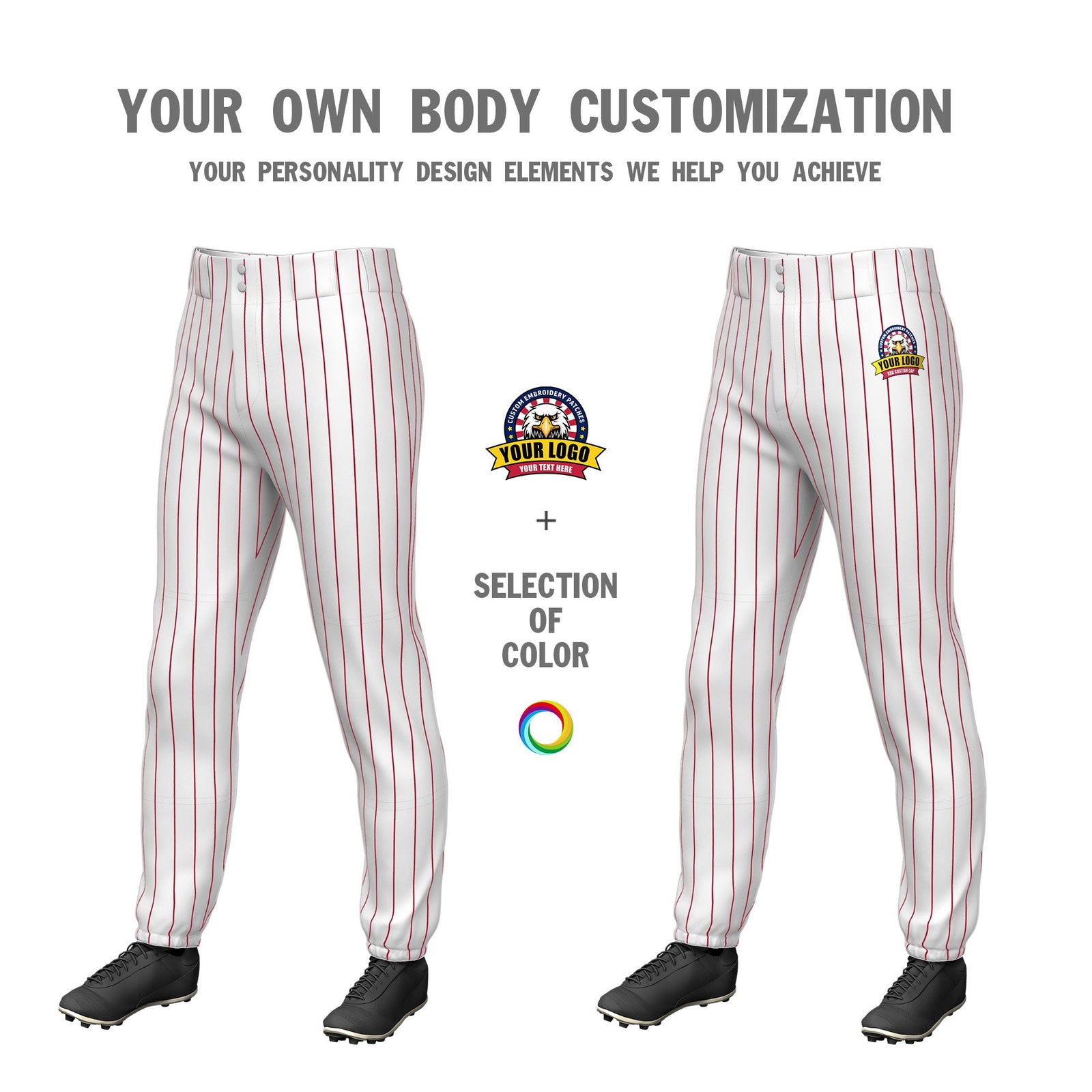 Custom Cadmium Orange Red Pinstripe Fit Stretch Practice Pull Up Baseball Pants