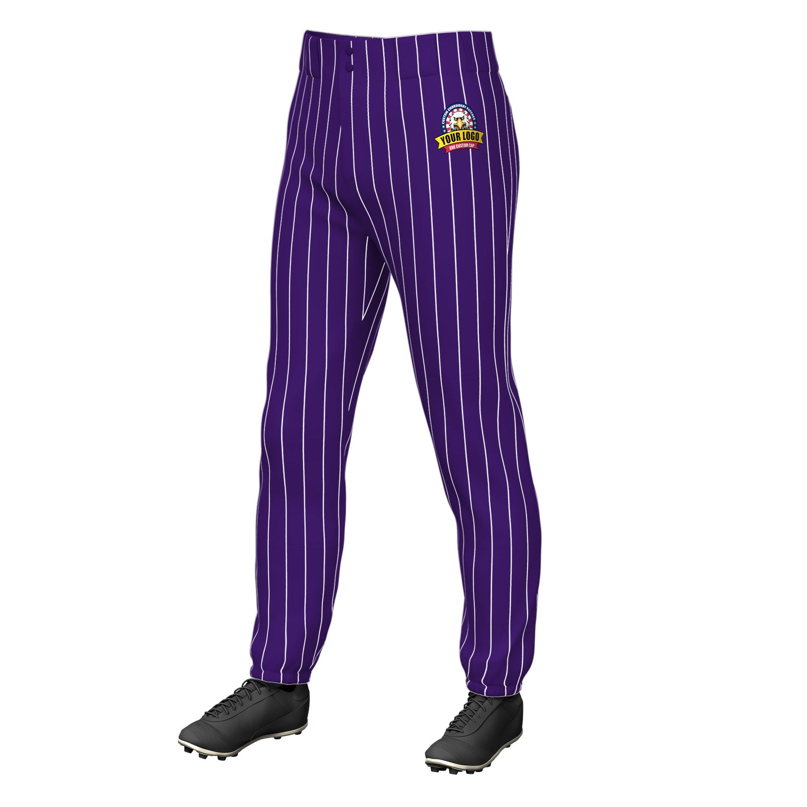 Custom Purple White Pinstripe Fit Stretch Practice Pull Up Baseball Pants