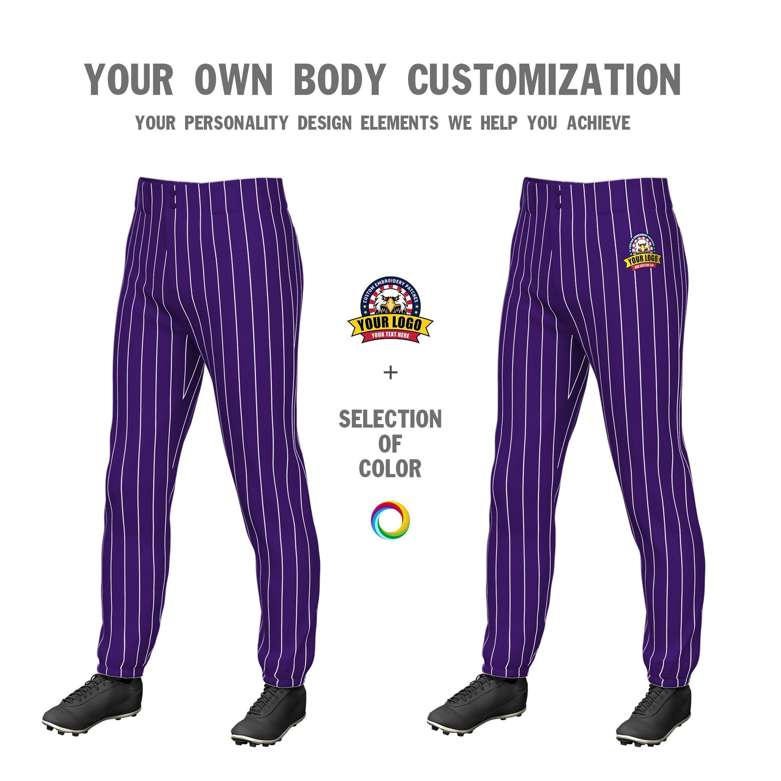 Custom Purple White Pinstripe Fit Stretch Practice Pull Up Baseball Pants