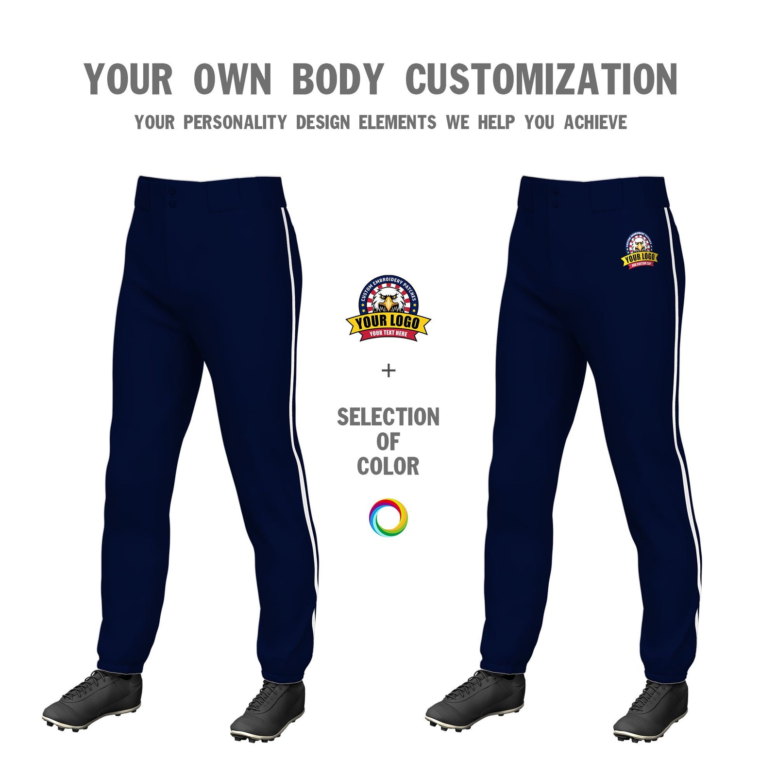Custom Navy White Pinstripe Fit Stretch Practice Pull Up Baseball Pants