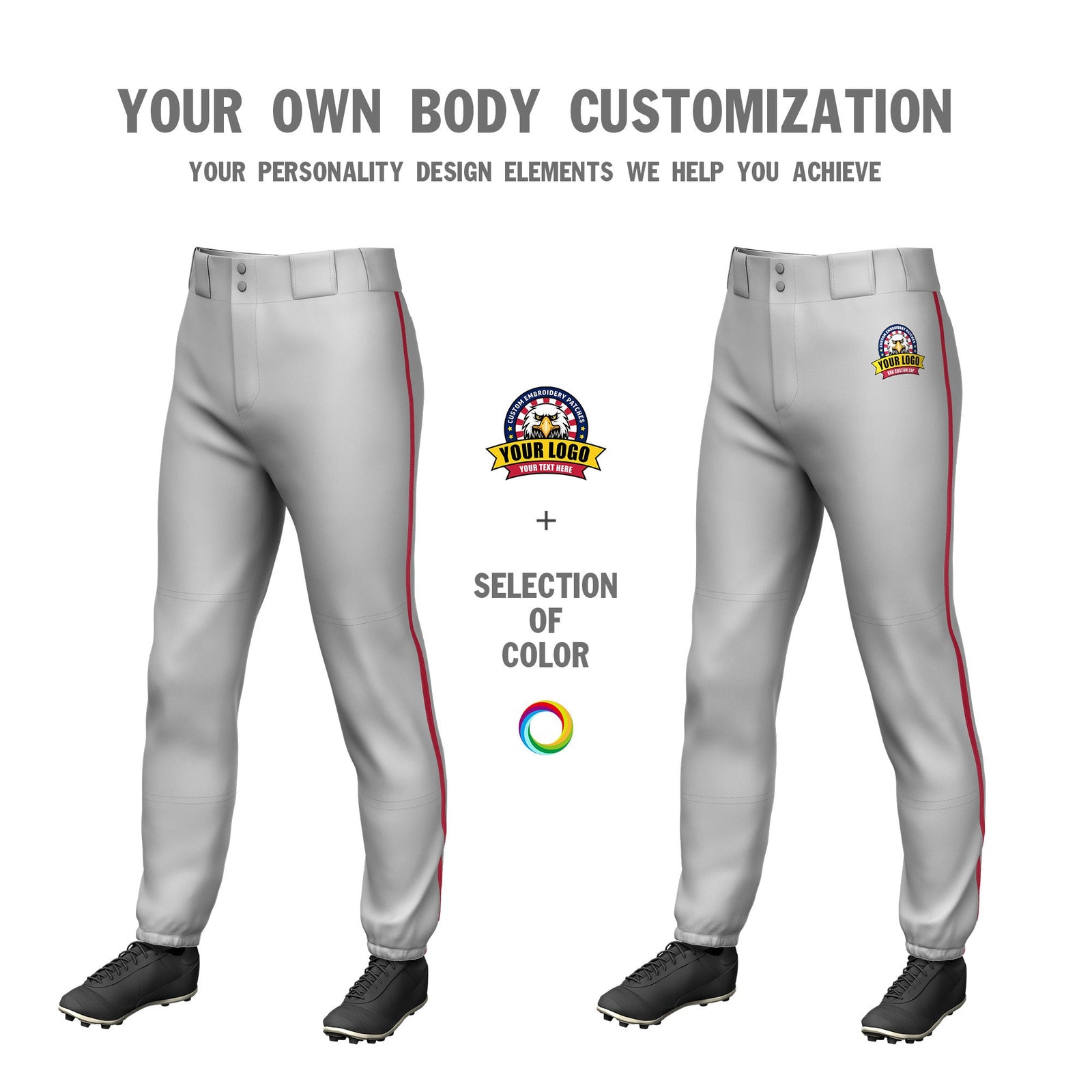 Custom Gray Red Pinstripe Fit Stretch Practice Pull Up Baseball Pants