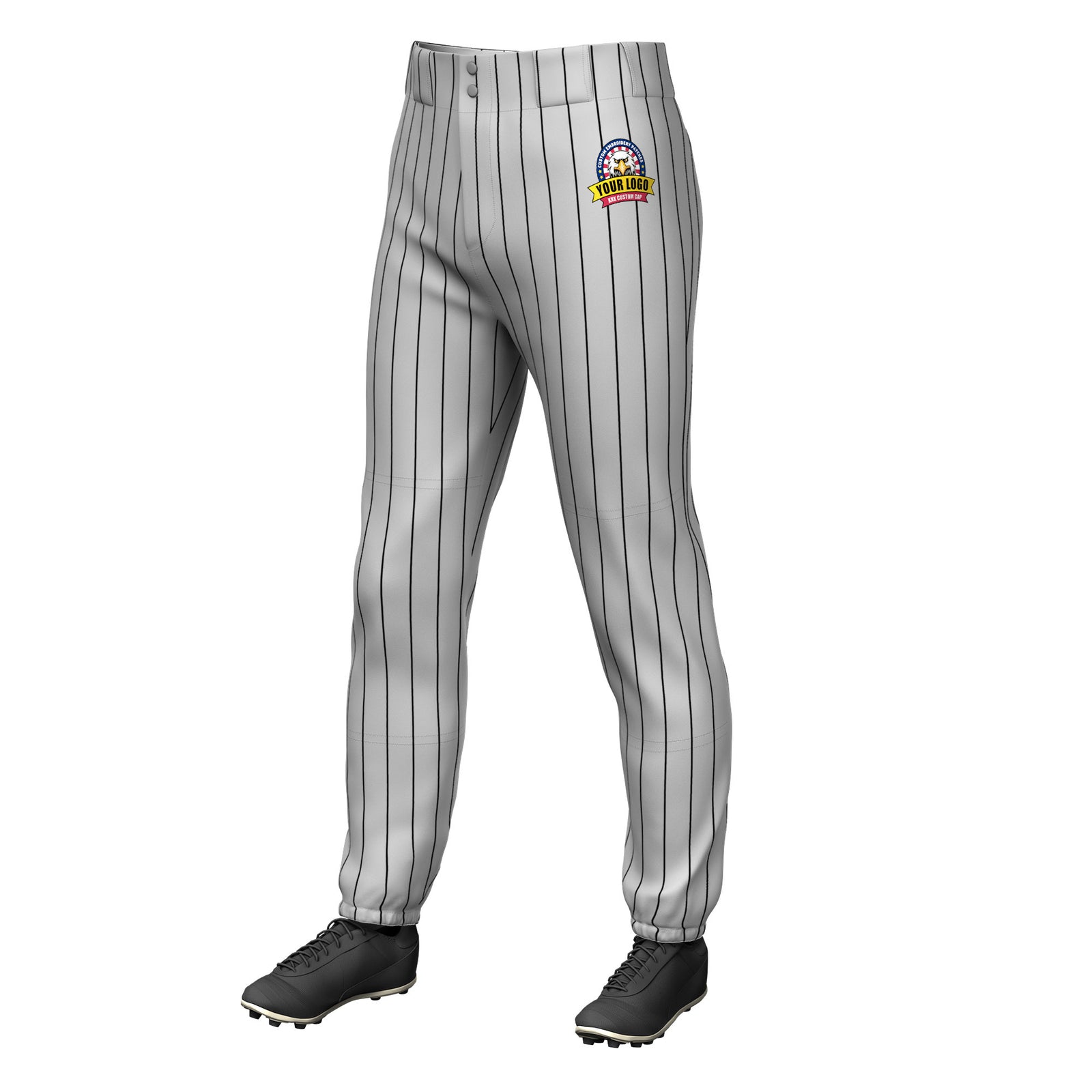 Custom Gray Black Pinstripe Fit Stretch Practice Pull Up Baseball Pants