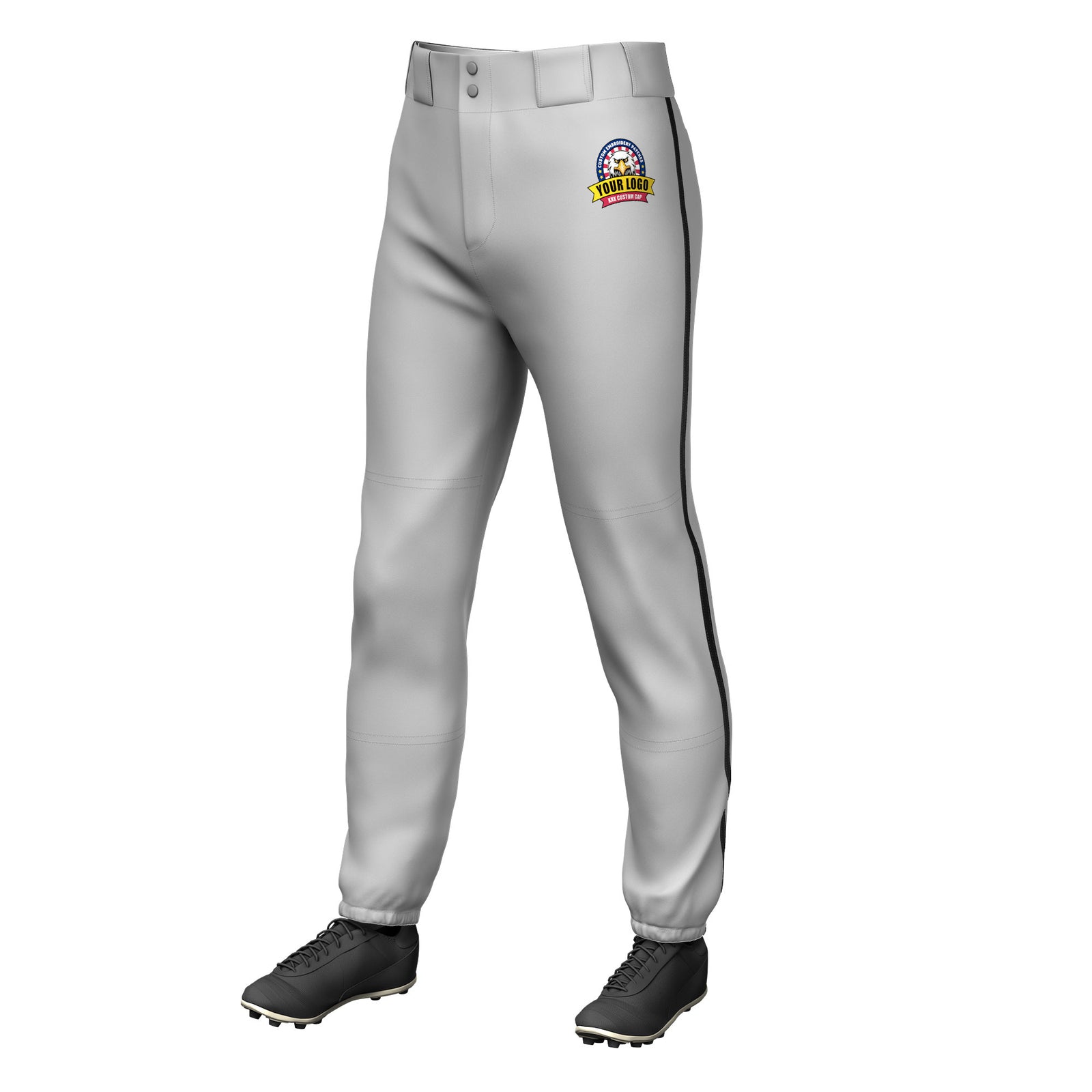 Custom Gray Black Pinstripe Fit Stretch Practice Pull Up Baseball Pants