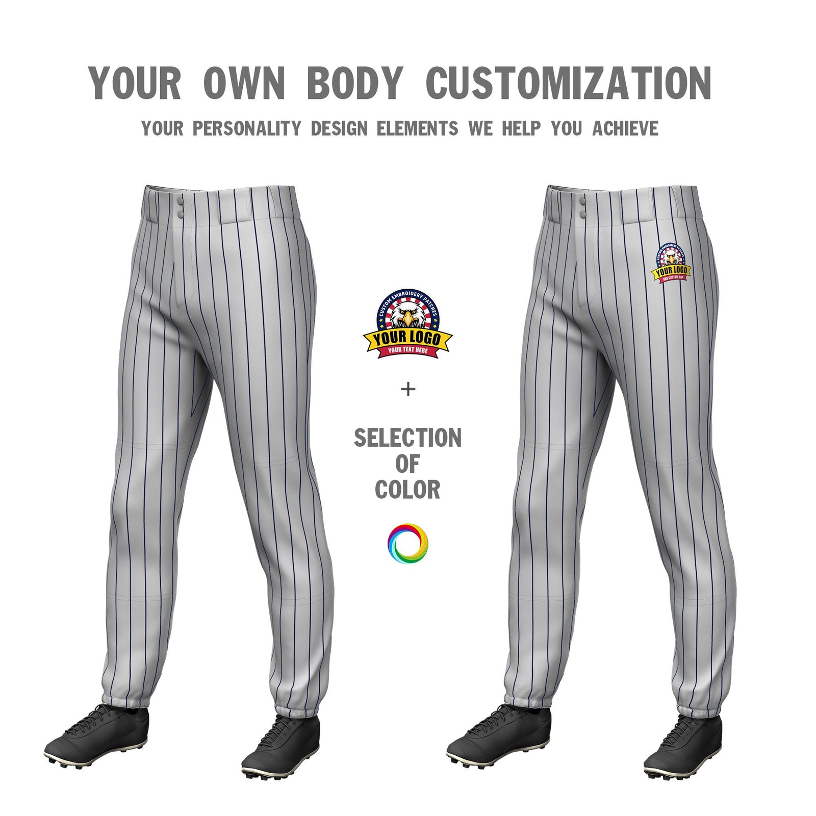 Custom Gray Navy Pinstripe Fit Stretch Practice Pull Up Baseball Pants