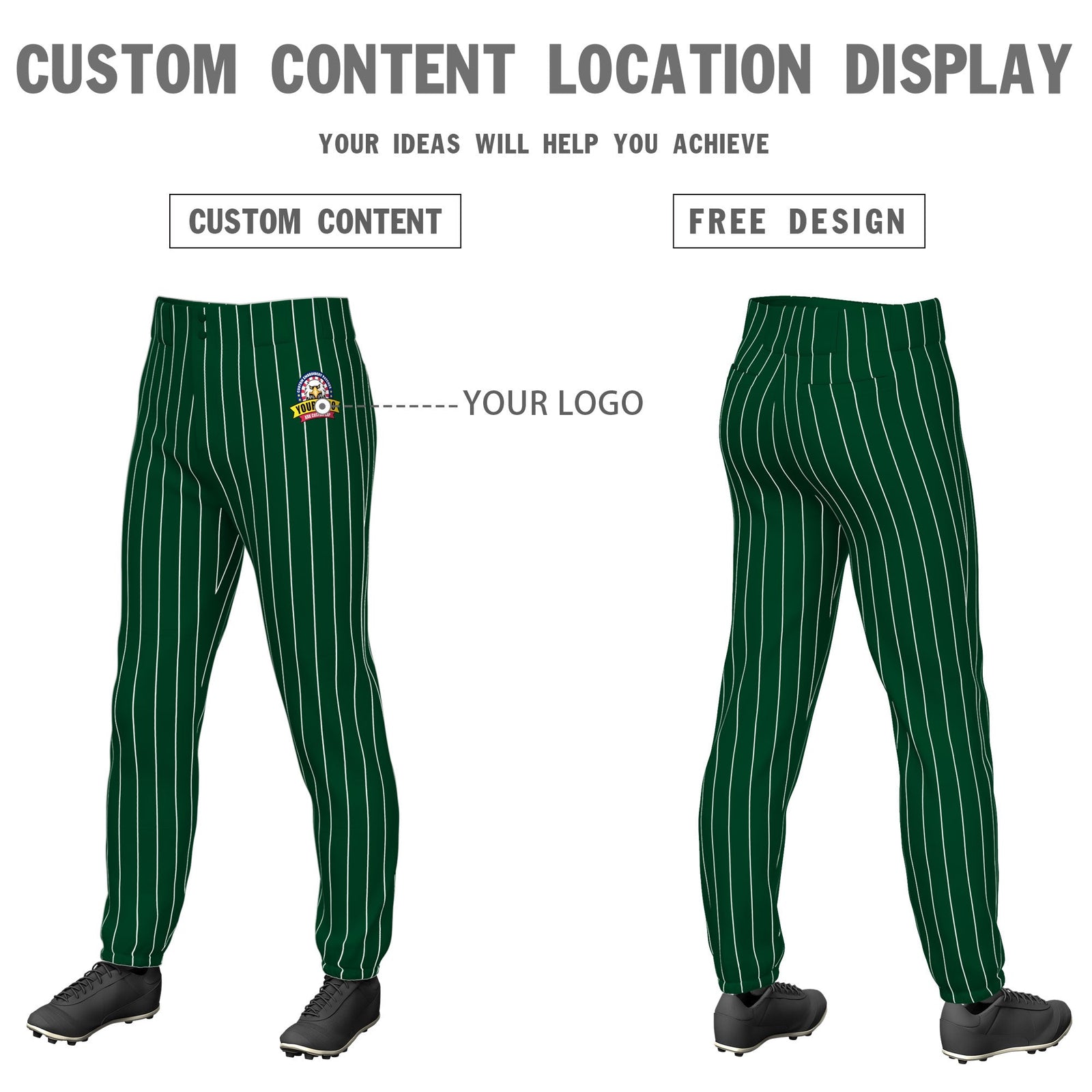 Custom Green White Pinstripe Fit Stretch Practice Pull Up Baseball Pants