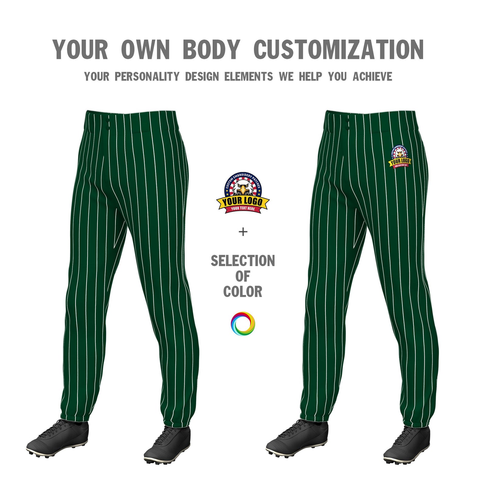 Custom Green White Pinstripe Fit Stretch Practice Pull Up Baseball Pants