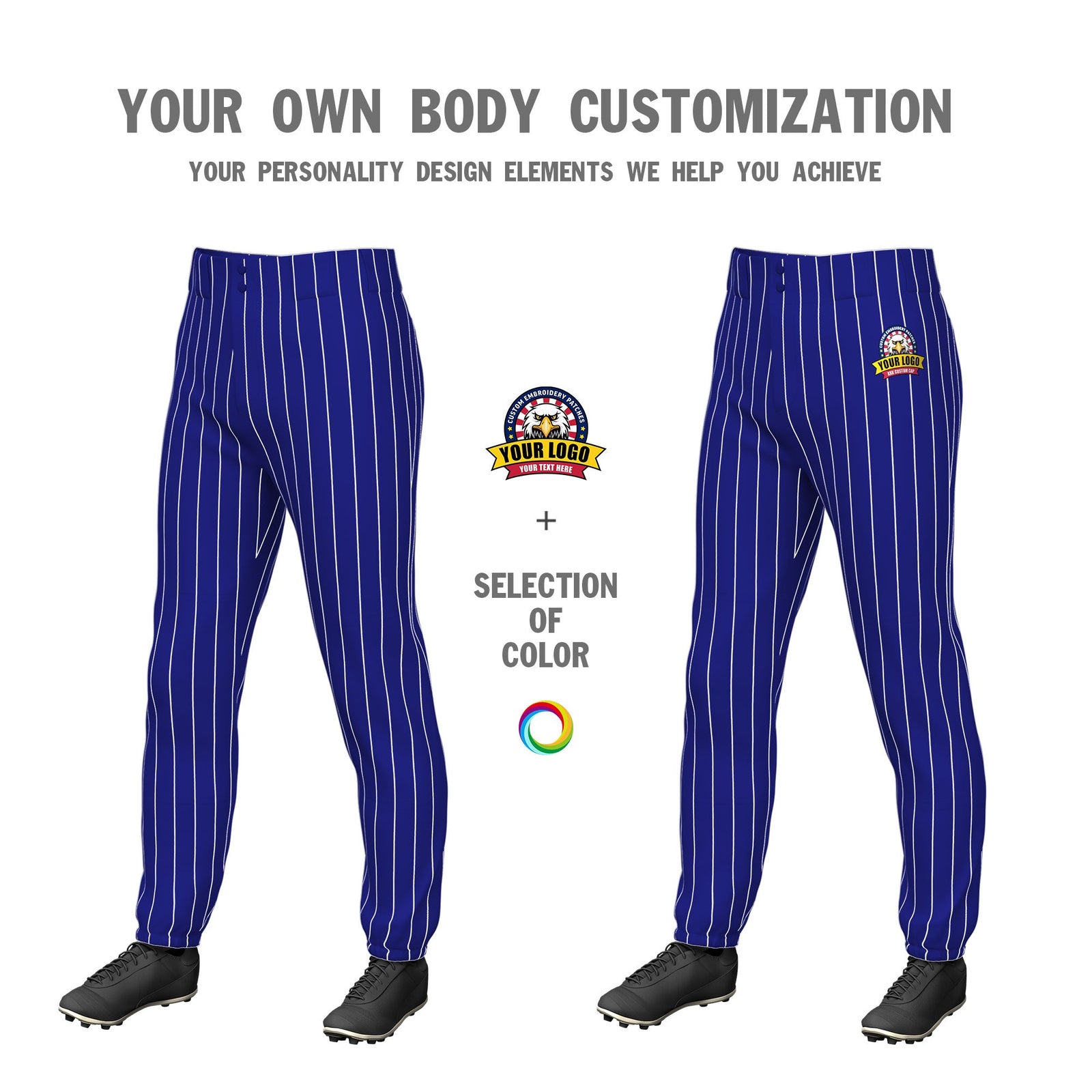 Custom Royal White Pinstripe Fit Stretch Practice Pull Up Baseball Pants