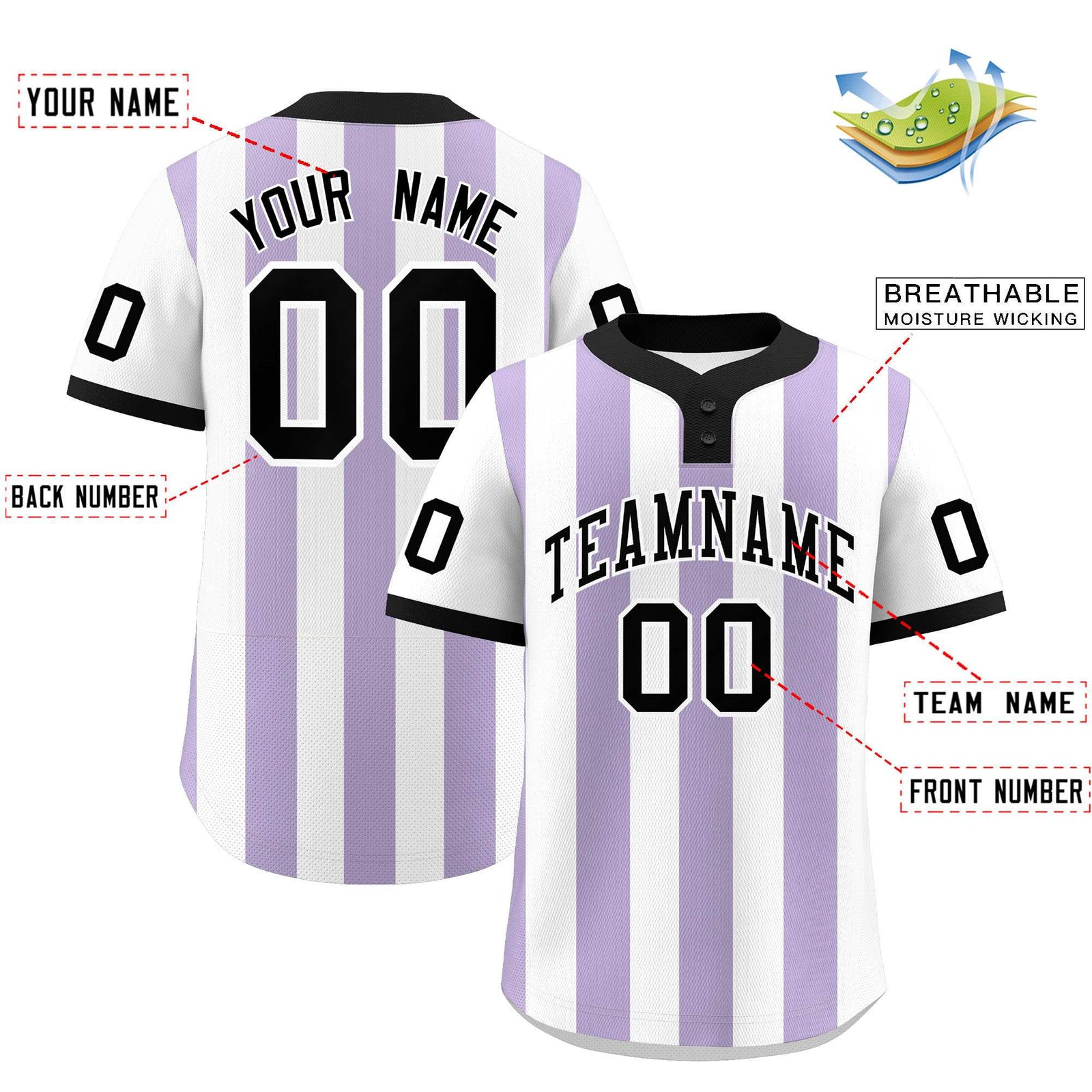 Custom White Light Purple Stripe Fashion Authentic Two-Button Softball Jersey