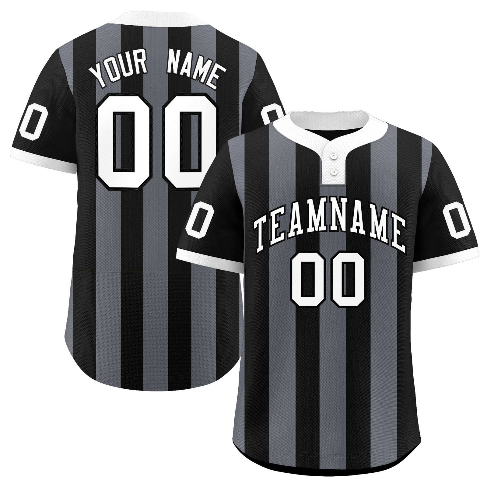 Custom Black Dark Gray Stripe Fashion Authentic Two-Button Softball Jersey