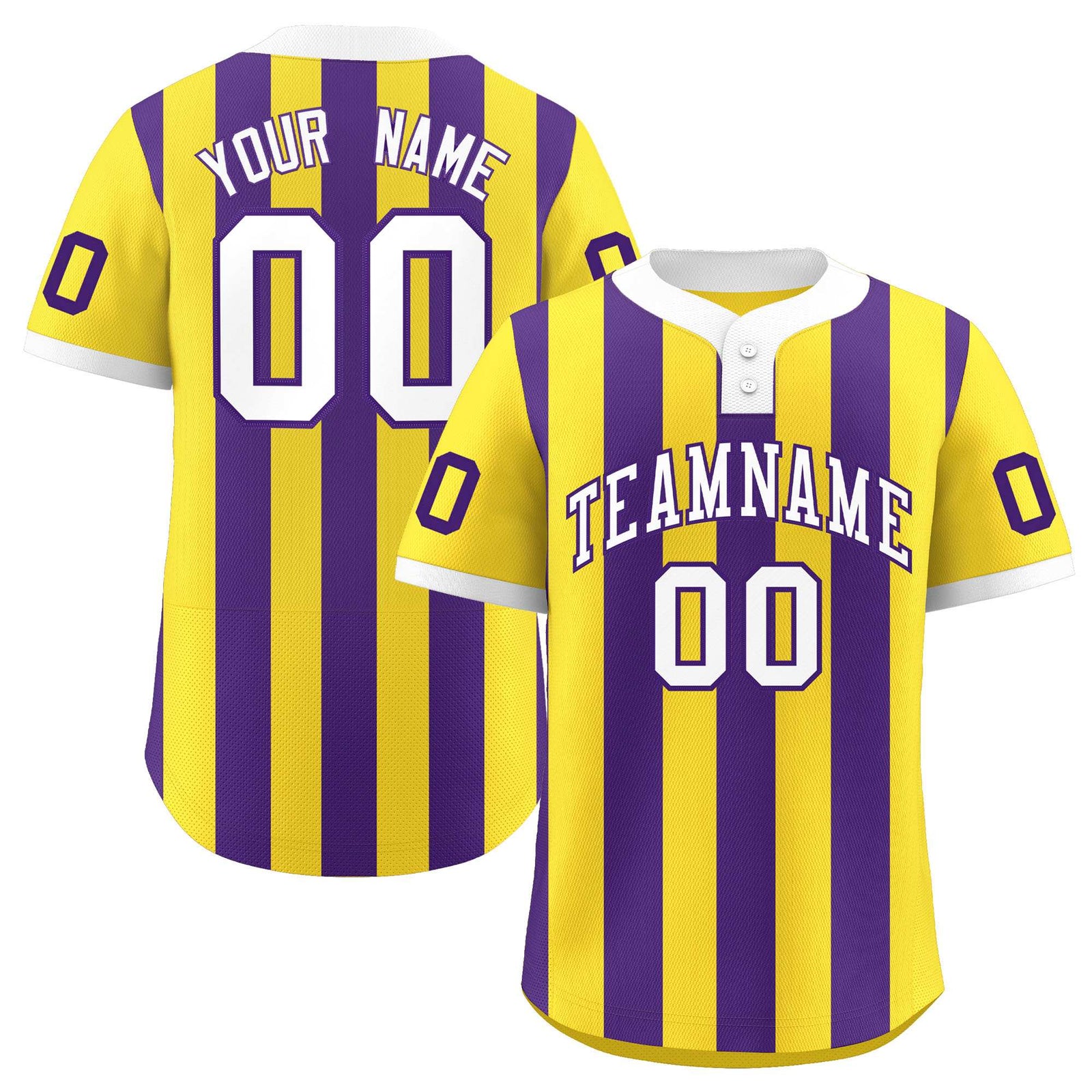 Custom Gold Purple Stripe Fashion Authentic Two-Button Softball Jersey