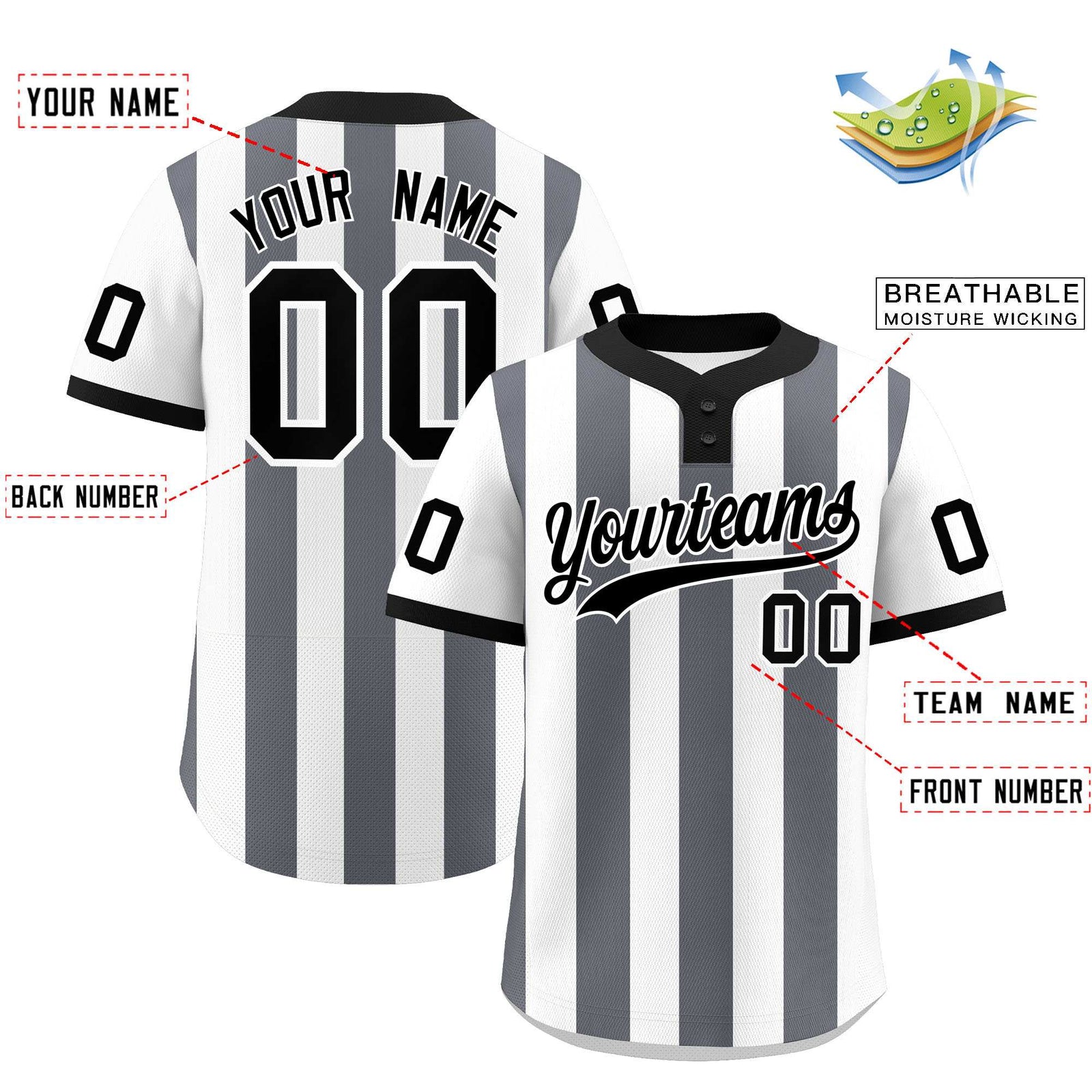 Custom White Dark Gray Stripe Fashion Authentic Two-Button Softball Jersey