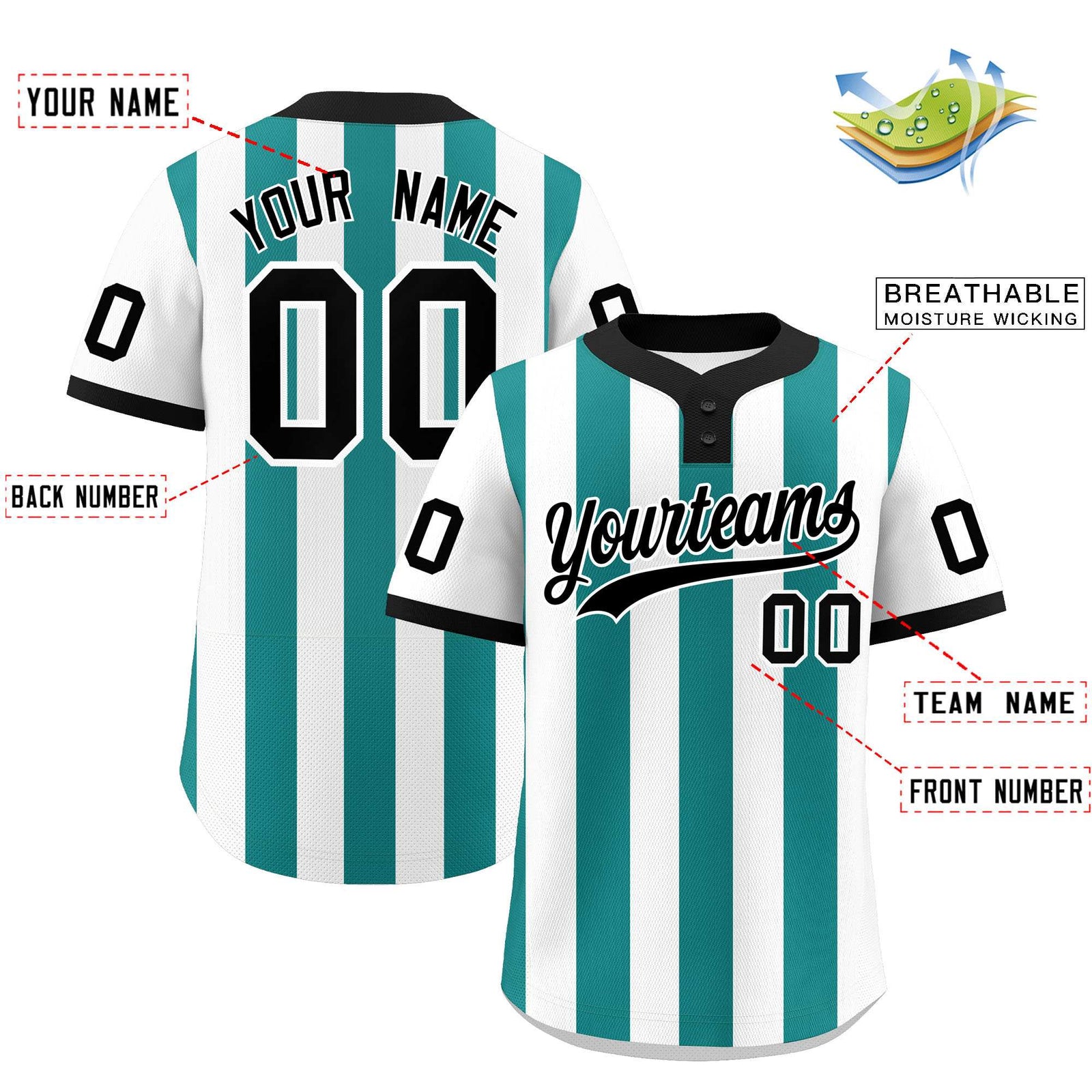Custom White Aqua Stripe Fashion Authentic Two-Button Softball Jersey