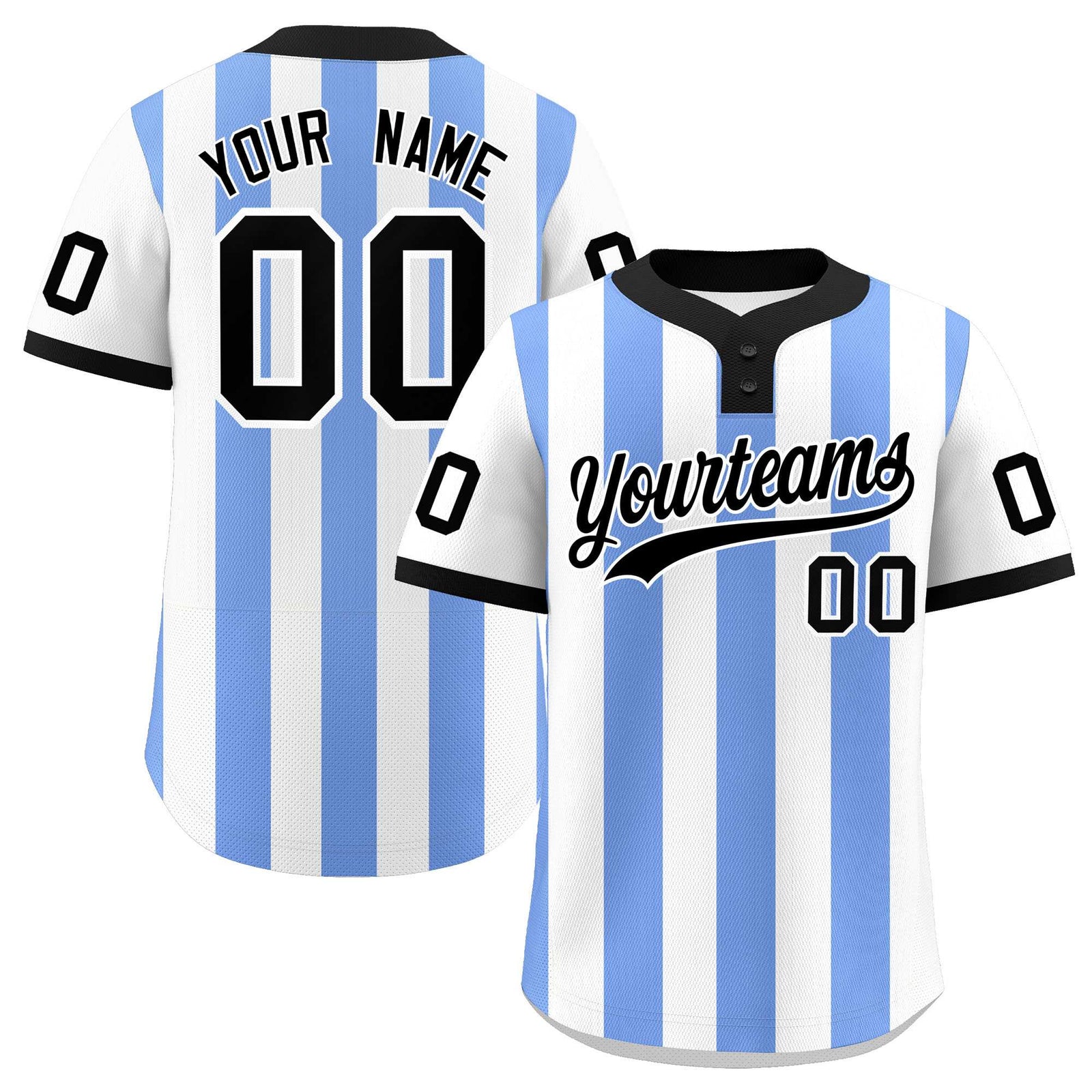 Custom White Light Blue Stripe Fashion Authentic Two-Button Softball Jersey