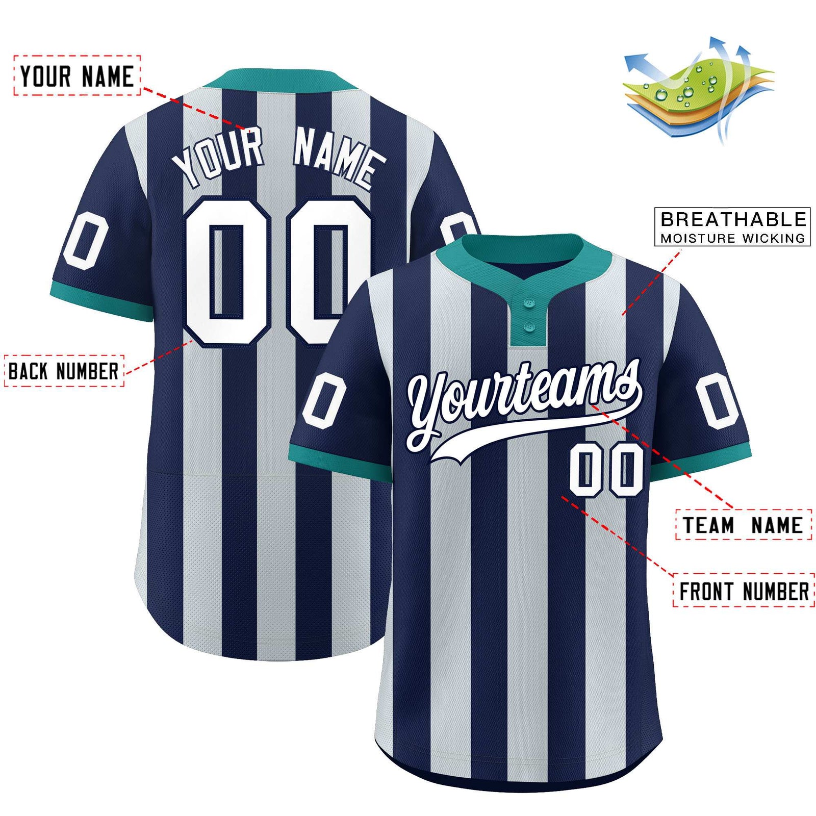 Custom Navy Silver Stripe Fashion Authentic Two-Button Softball Jersey