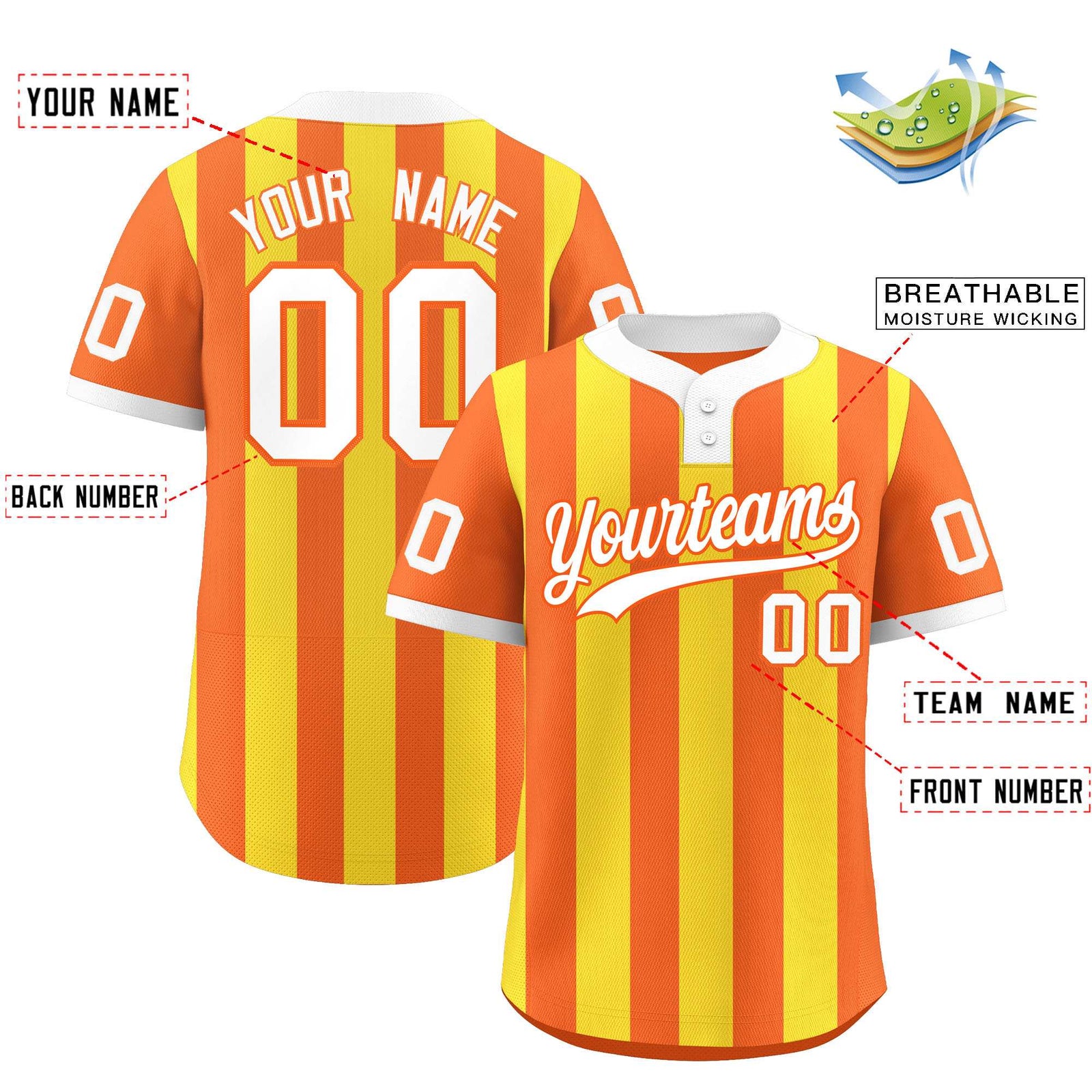 Custom Orange Gold Stripe Fashion Authentic Two-Button Softball Jersey