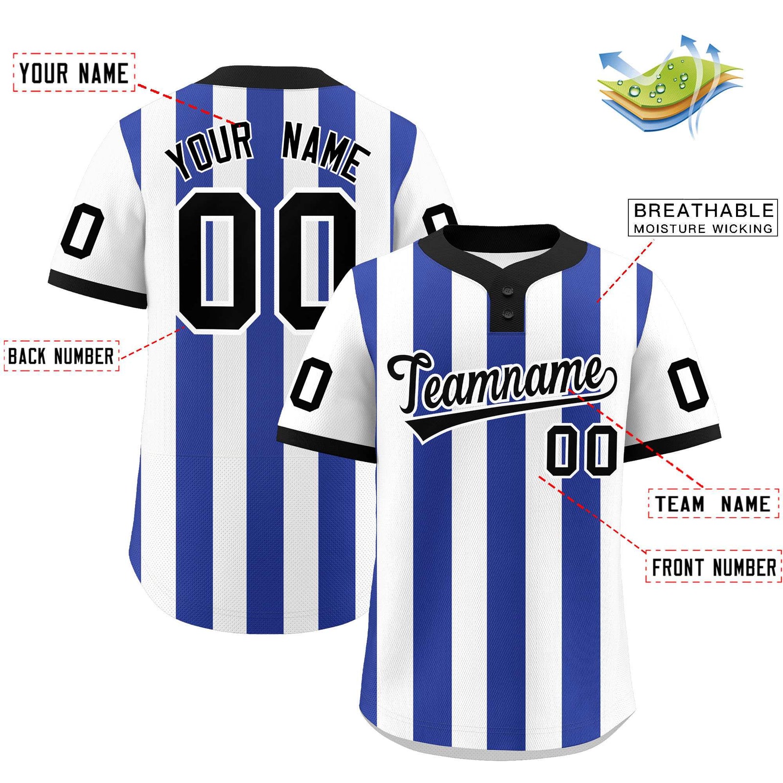 Custom White Royal Stripe Fashion Authentic Two-Button Softball Jersey