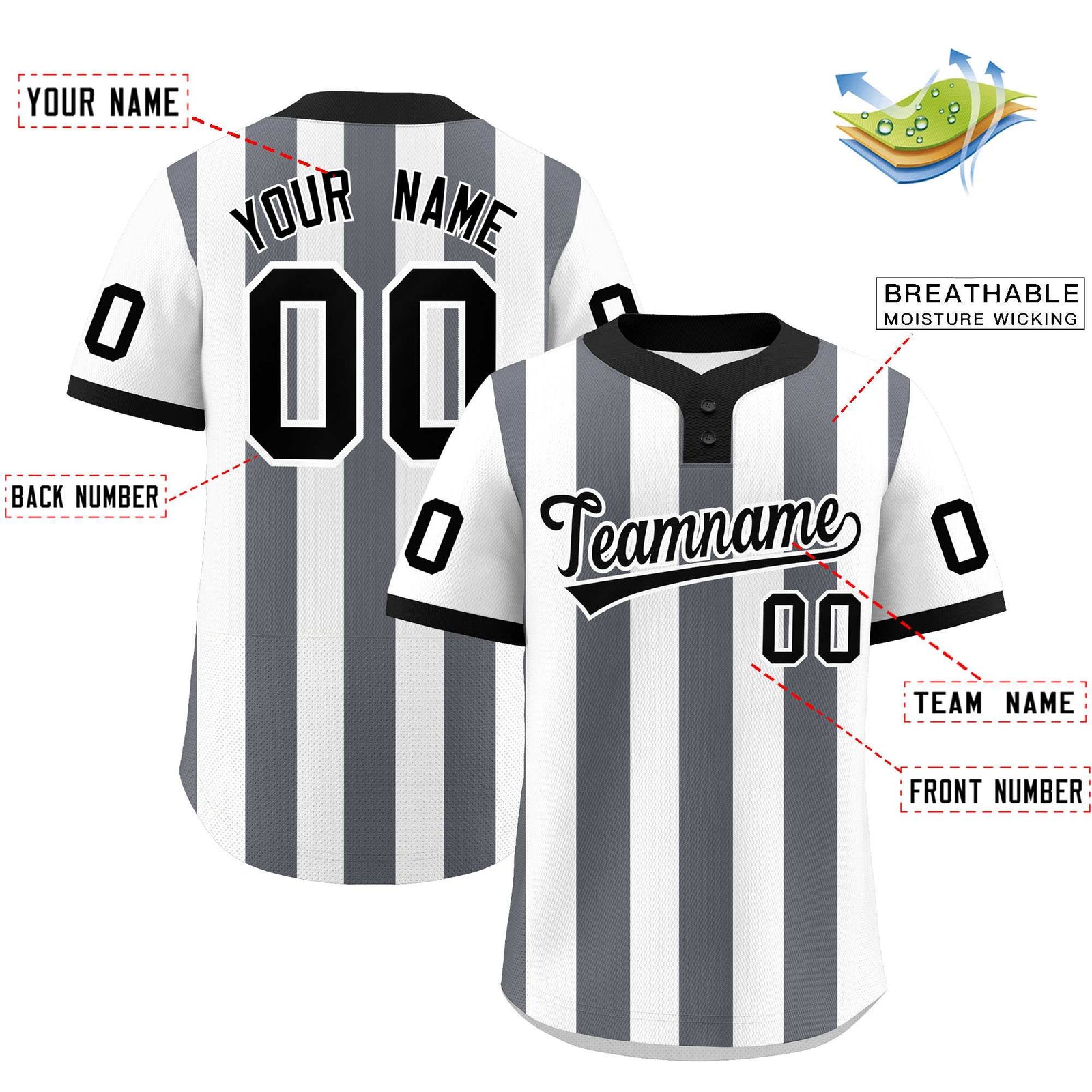 Custom White Dark Gray Stripe Fashion Authentic Two-Button Softball Jersey