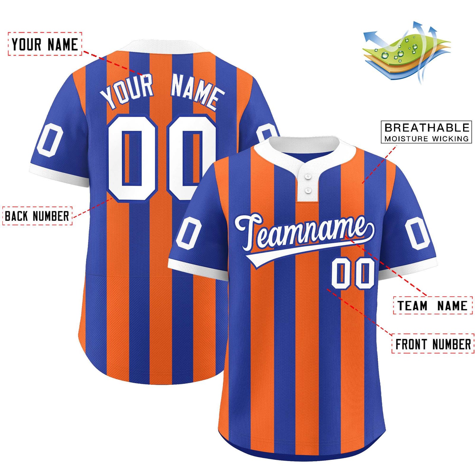 Custom Royal Orange Stripe Fashion Authentic Two-Button Softball Jersey