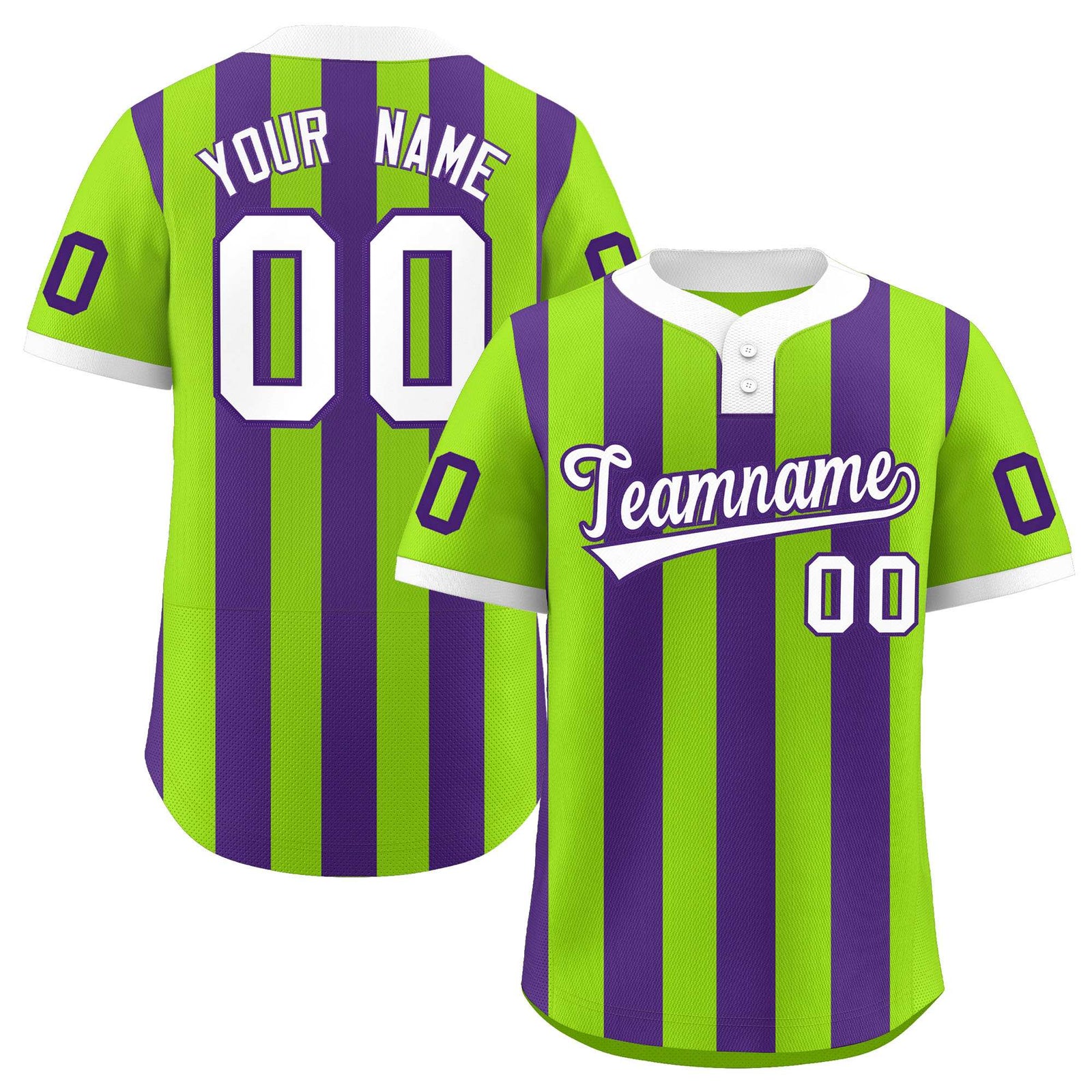 Custom Neon Green Purple Stripe Fashion Authentic Two-Button Softball Jersey