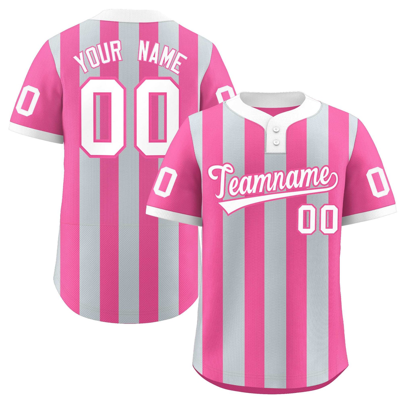 Custom Silver Pink Stripe Fashion Authentic Two-Button Softball Jersey