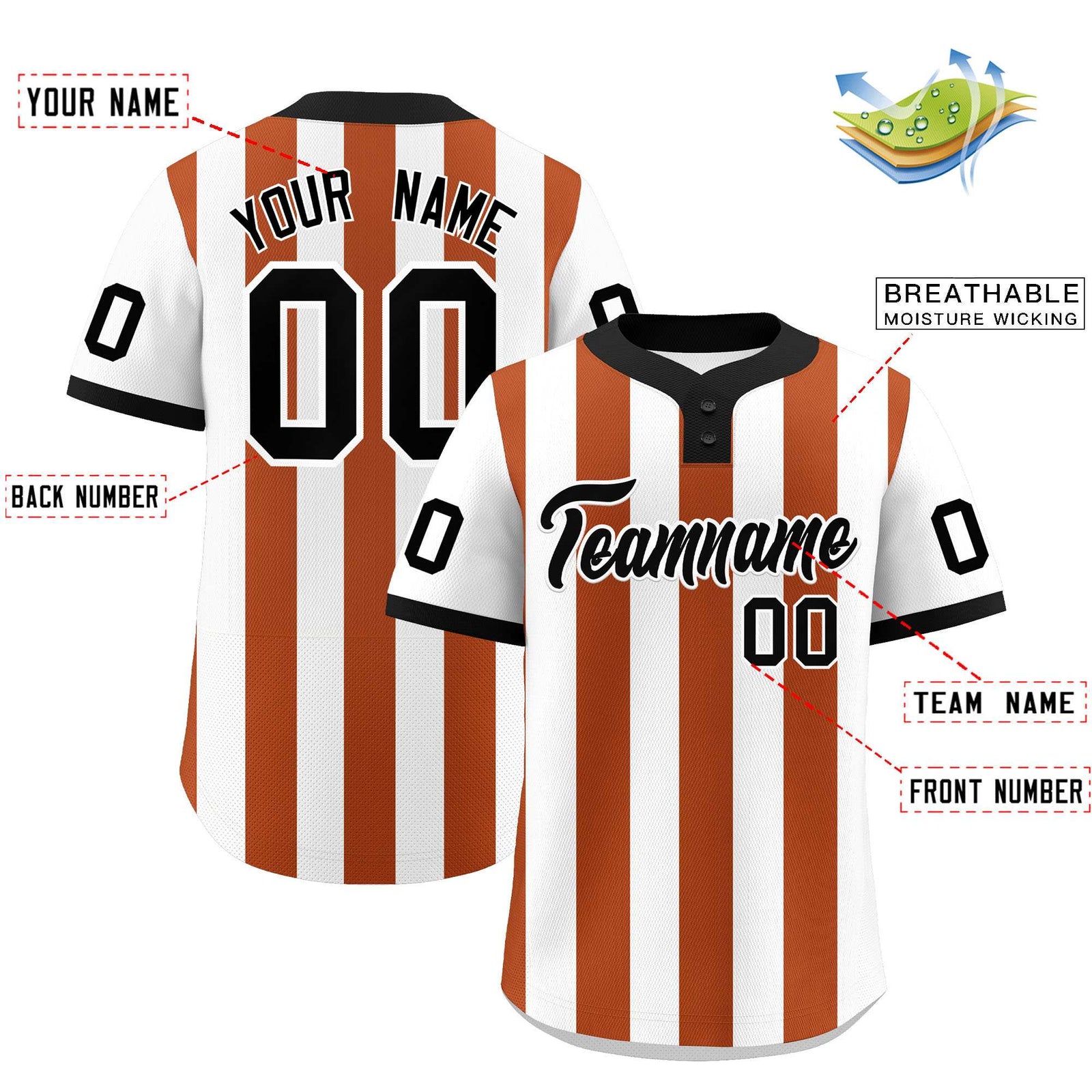 Custom White Texas Orange Stripe Fashion Authentic Two-Button Softball Jersey