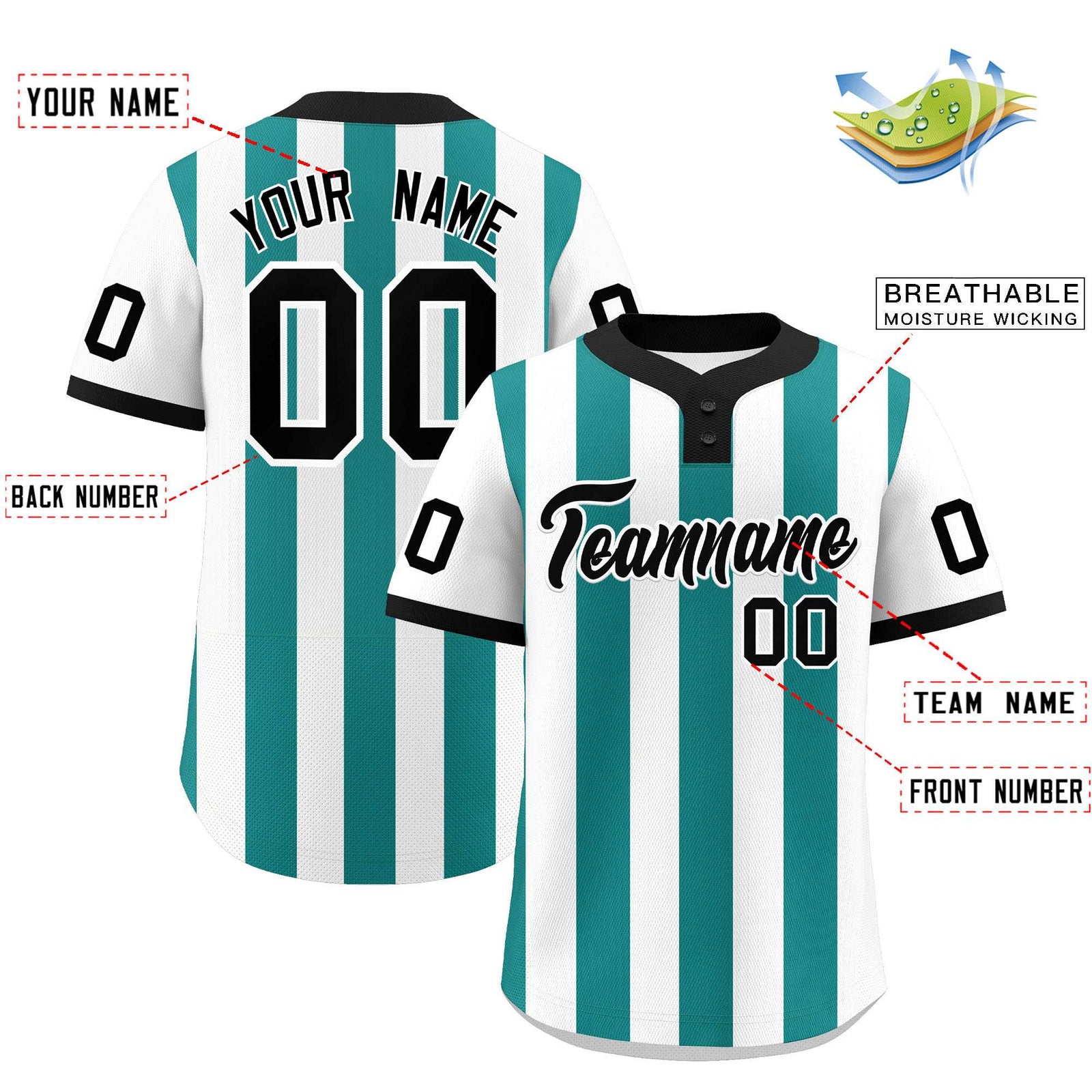Custom White Aqua Stripe Fashion Authentic Two-Button Softball Jersey