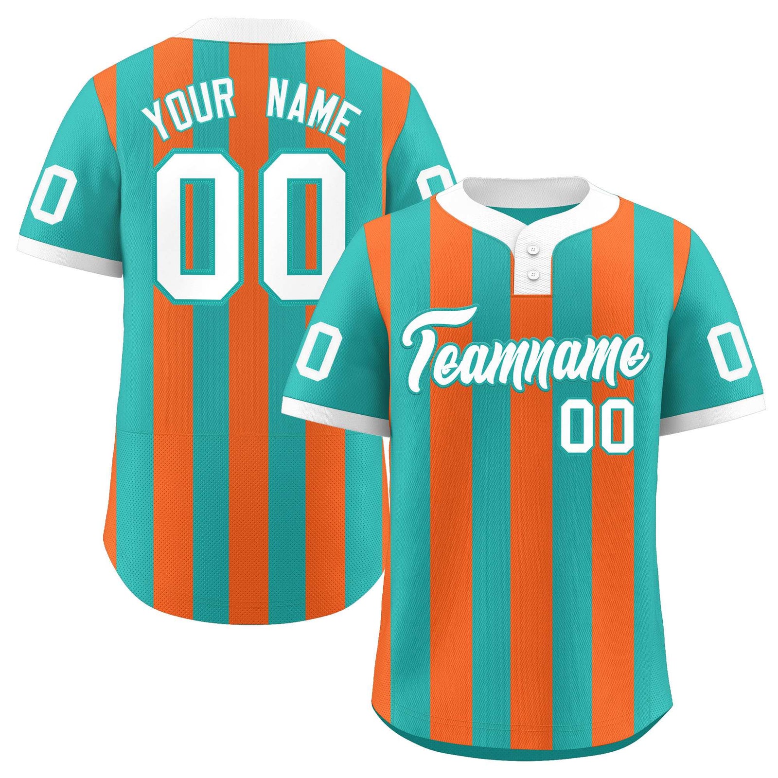 Custom Aqua Orange Stripe Fashion Authentic Two-Button Softball Jersey