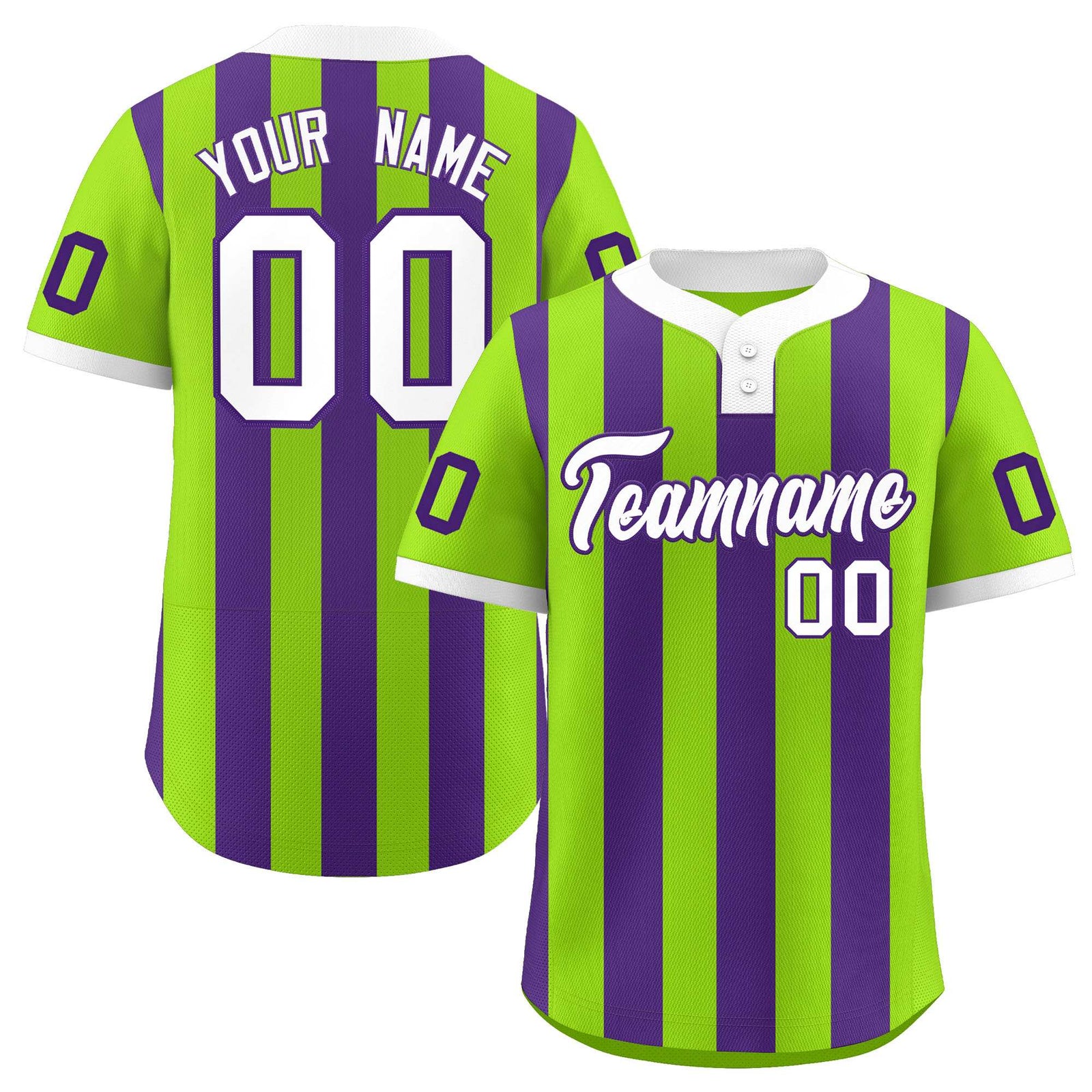 Custom Neon Green Purple Stripe Fashion Authentic Two-Button Softball Jersey