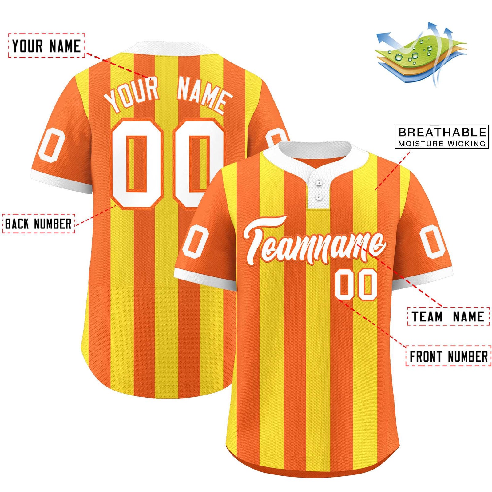 Custom Orange Gold Stripe Fashion Authentic Two-Button Softball Jersey