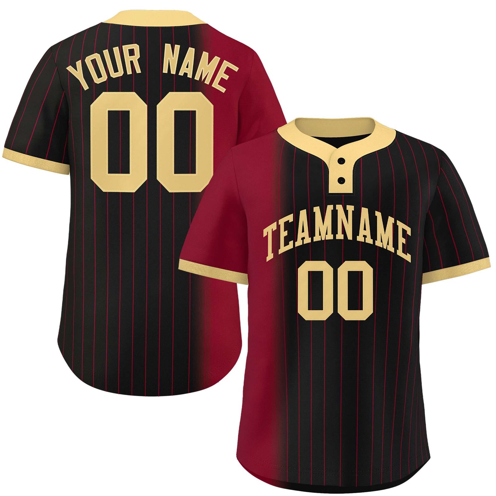 Custom Crimson Black-Khaki Gradient Stripe Fashion Authentic Two-Button Softball Jersey