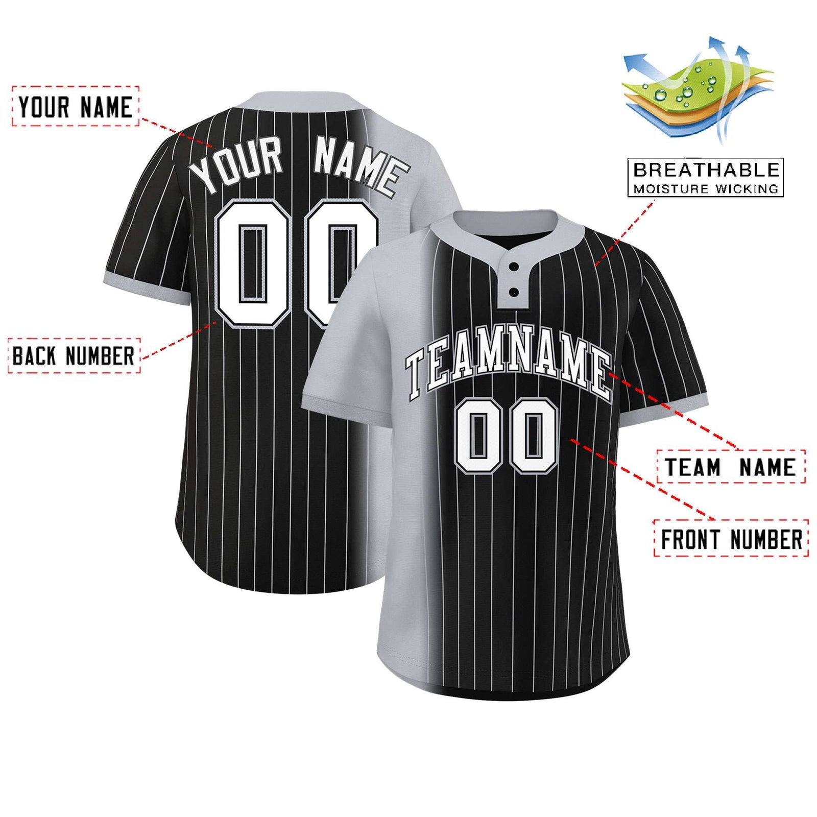 Custom Gray Black Gradient Stripe Fashion Authentic Two-Button Softball Jersey