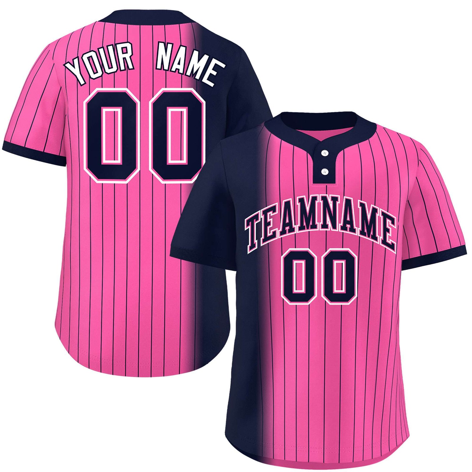 Custom Navy Pink Gradient Stripe Fashion Authentic Two-Button Softball Jersey
