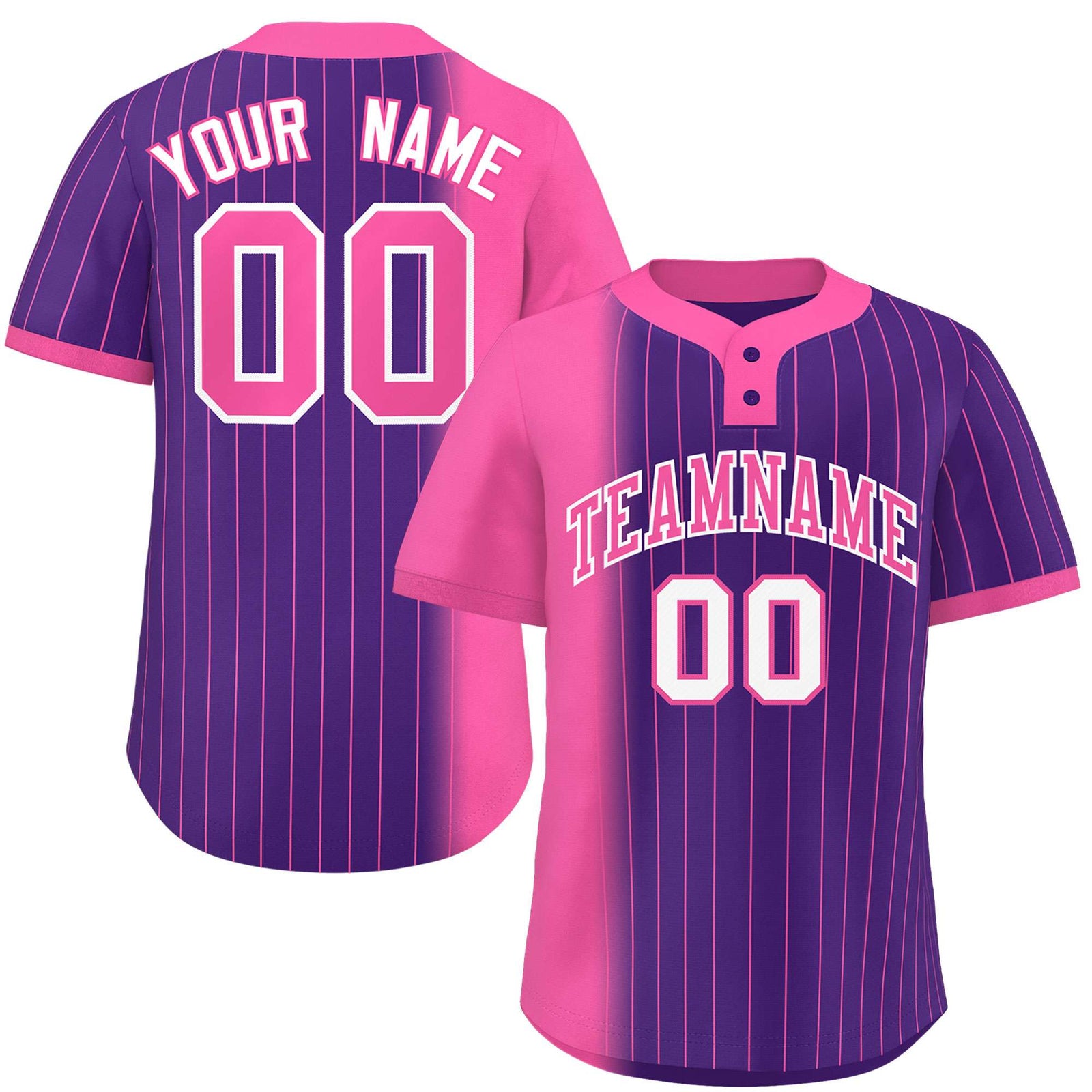 Custom Pink Purple Gradient Stripe Fashion Authentic Two-Button Softball Jersey