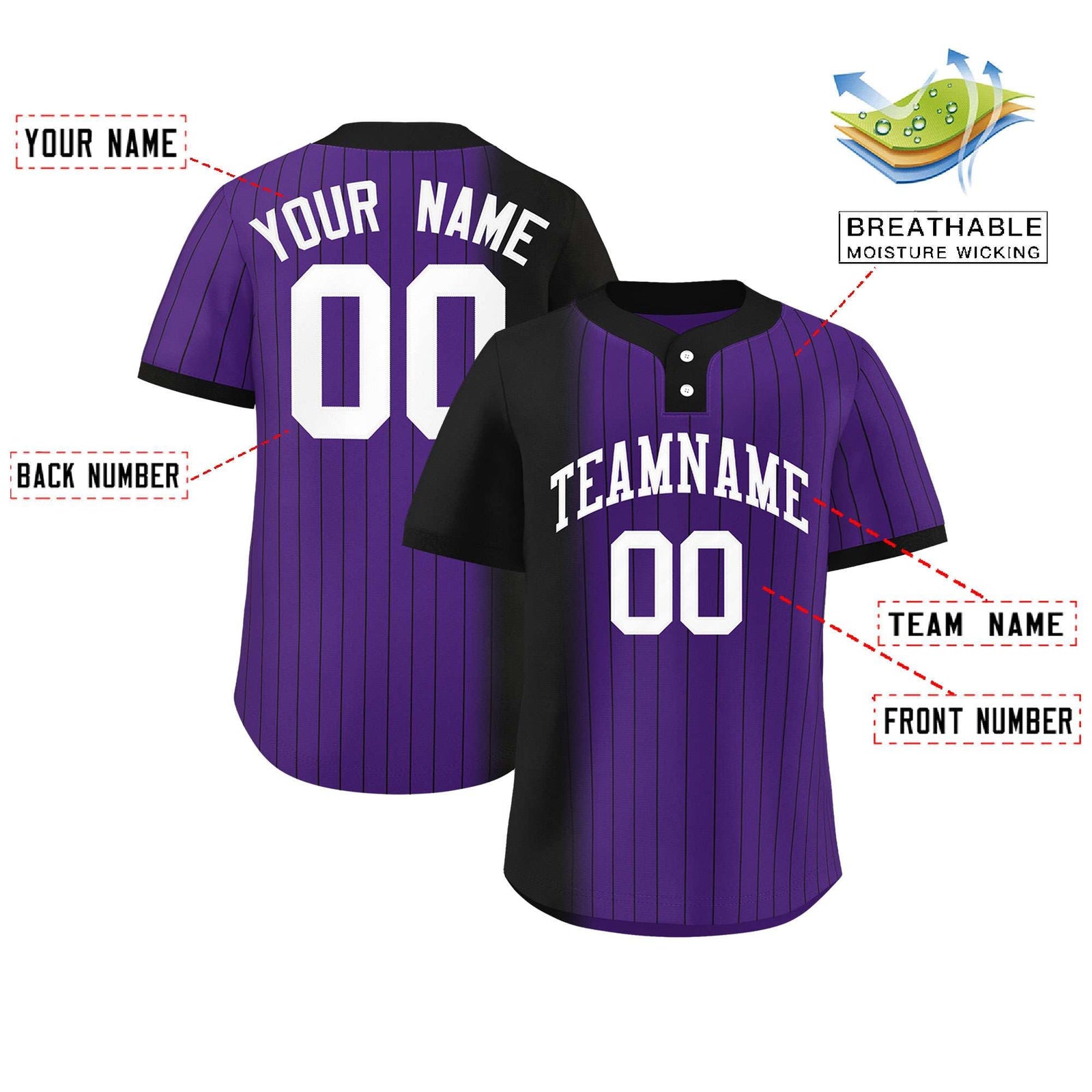 Custom Black Purple Gradient Stripe Fashion Authentic Two-Button Softball Jersey
